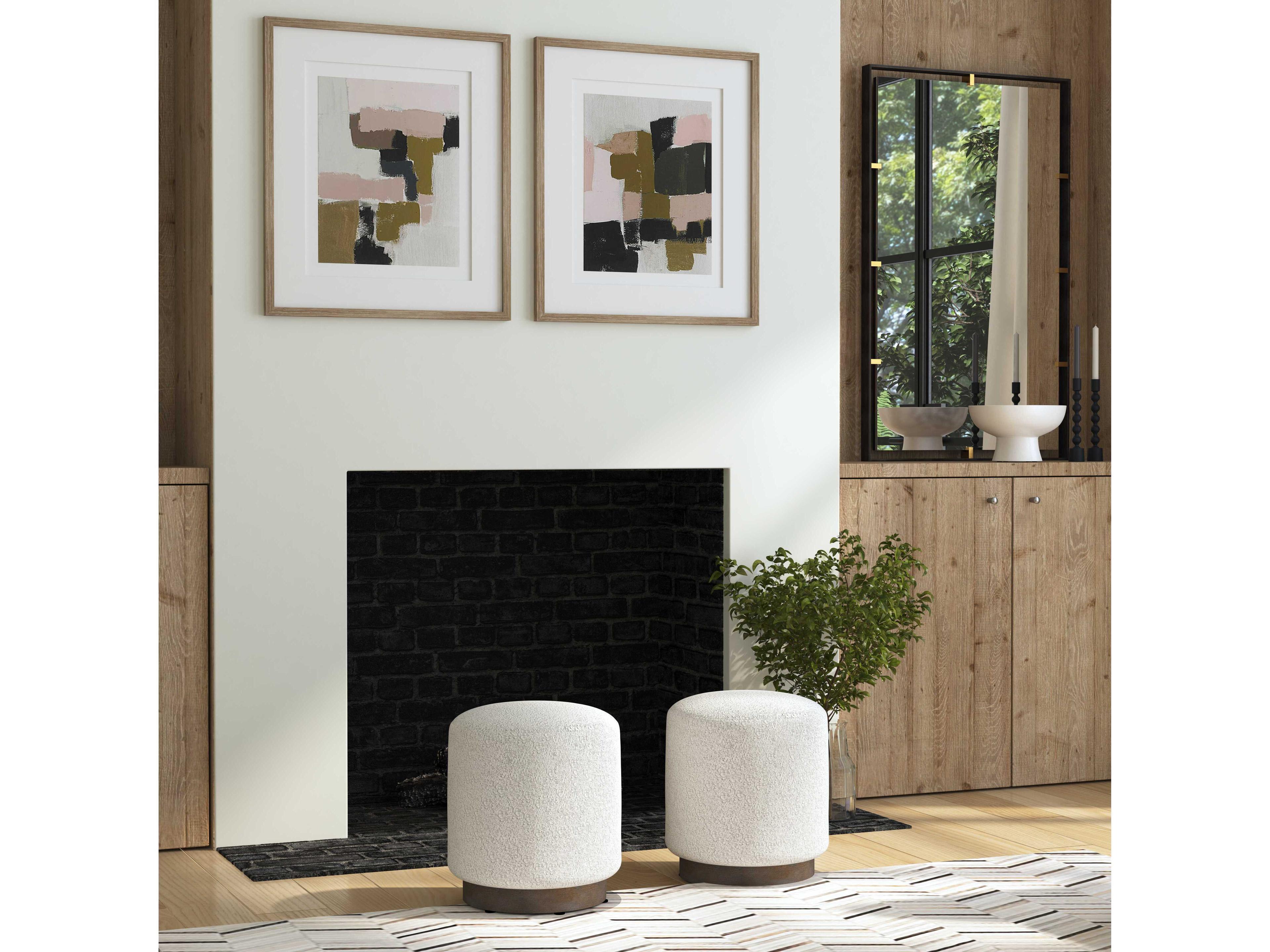 Uttermost Avila Ivory Warm Gray Natural Oak Upholstered Ottoman