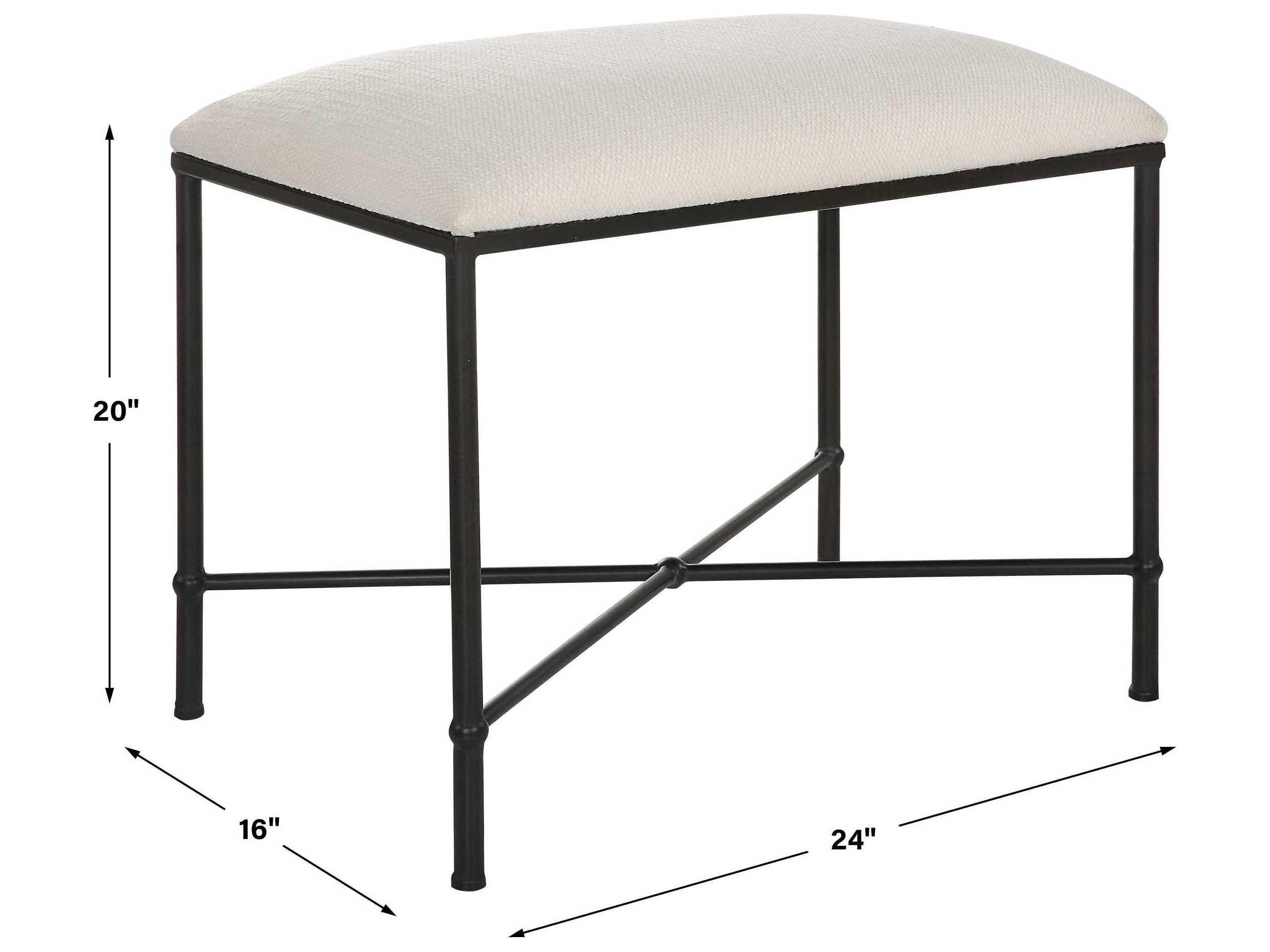Uttermost Avenham White Satin Black Upholstered Accent Bench