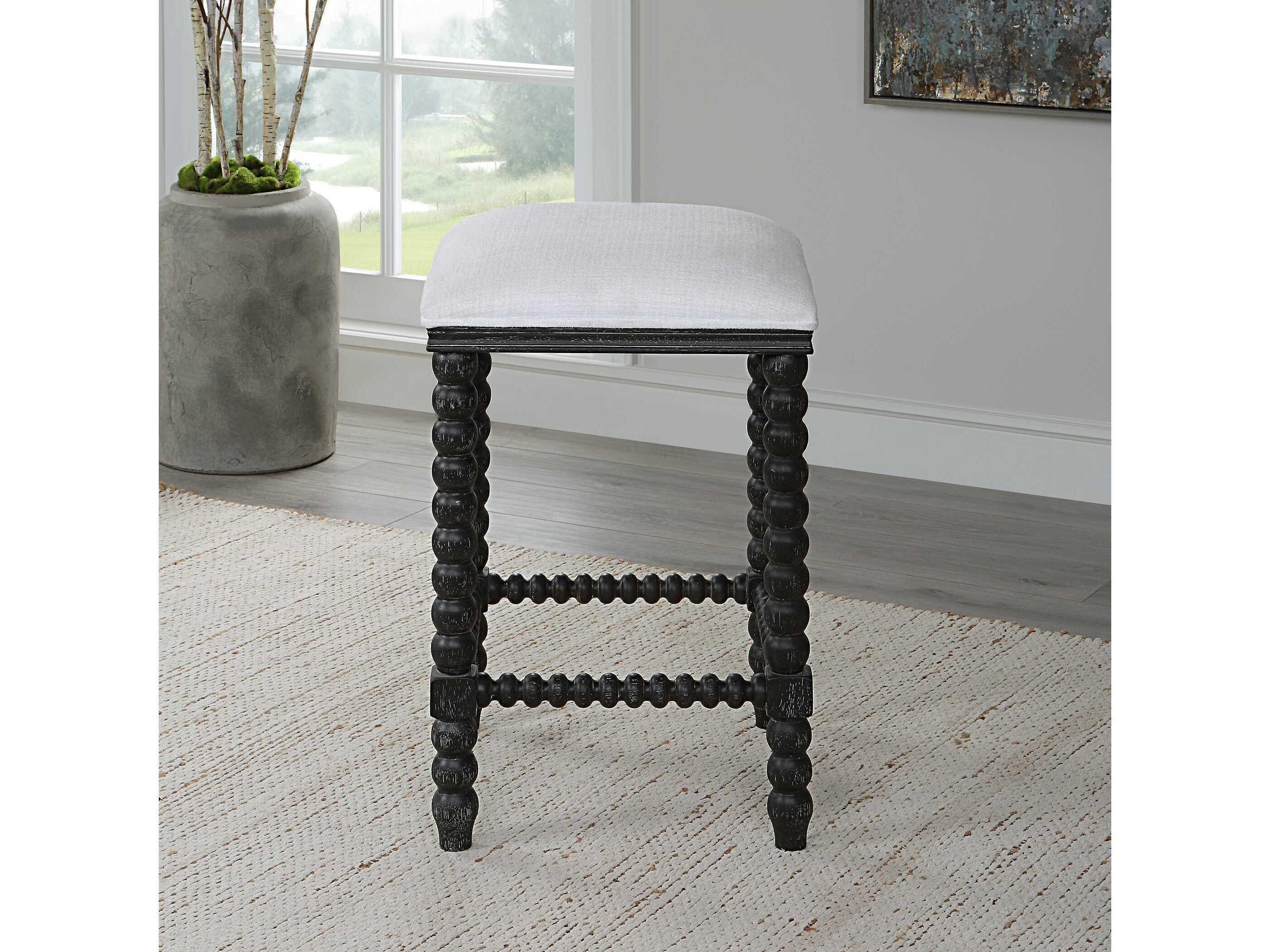 Uttermost Pryce Upholstered Hardwood Black Counter Stool