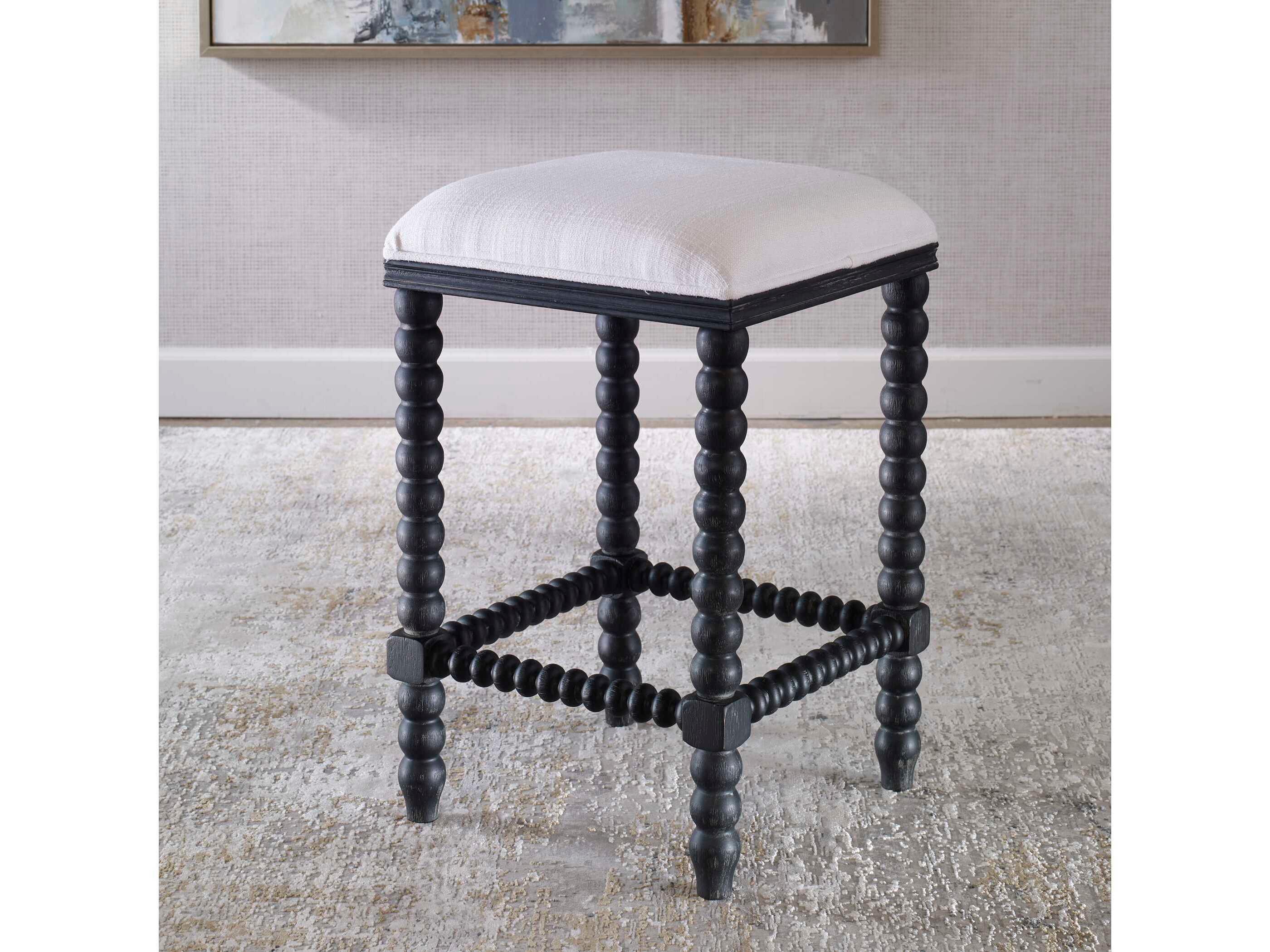 Uttermost Pryce Upholstered Hardwood Black Counter Stool