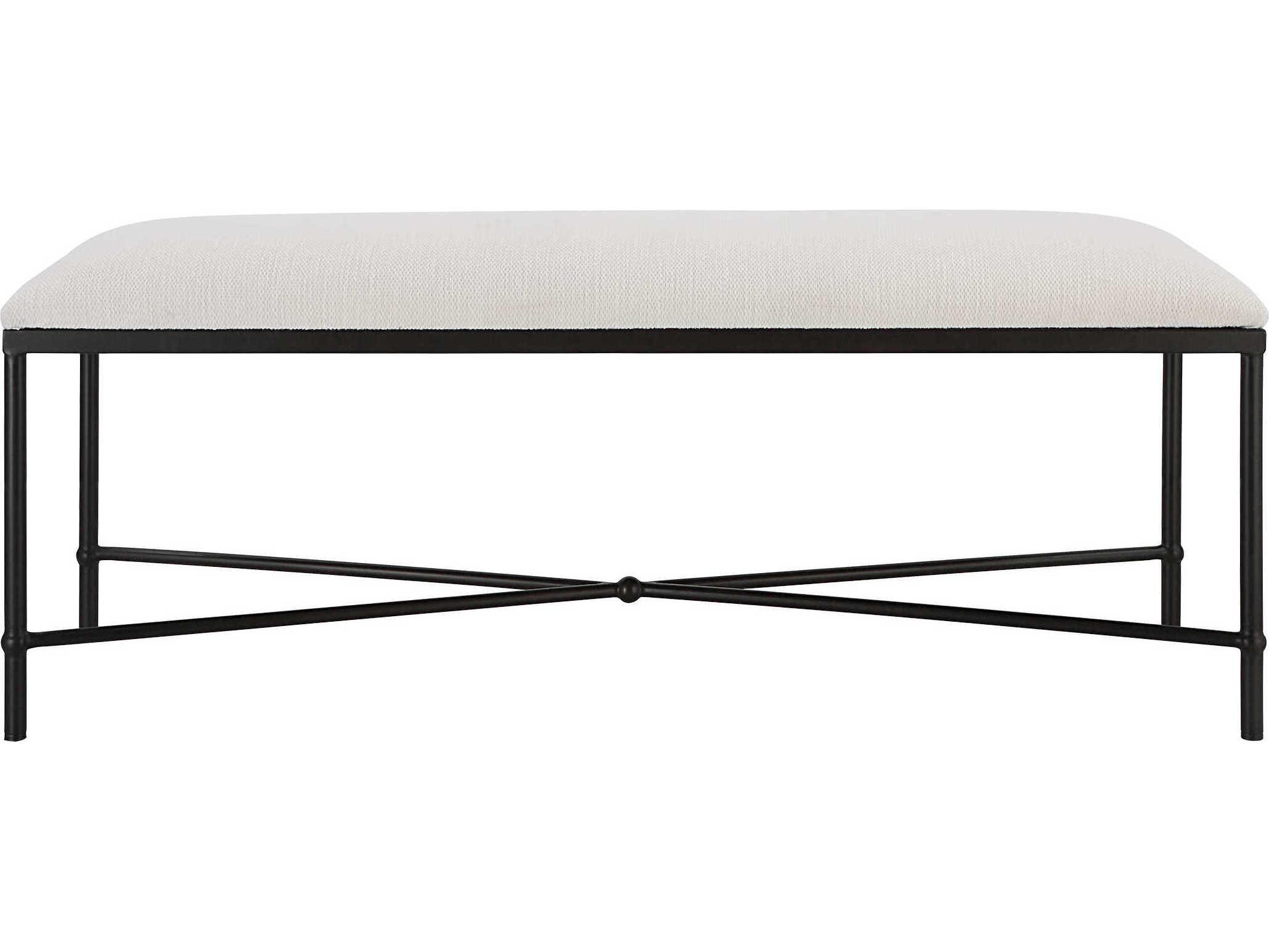 Uttermost Avenham White Satin Black Upholstered Accent Bench