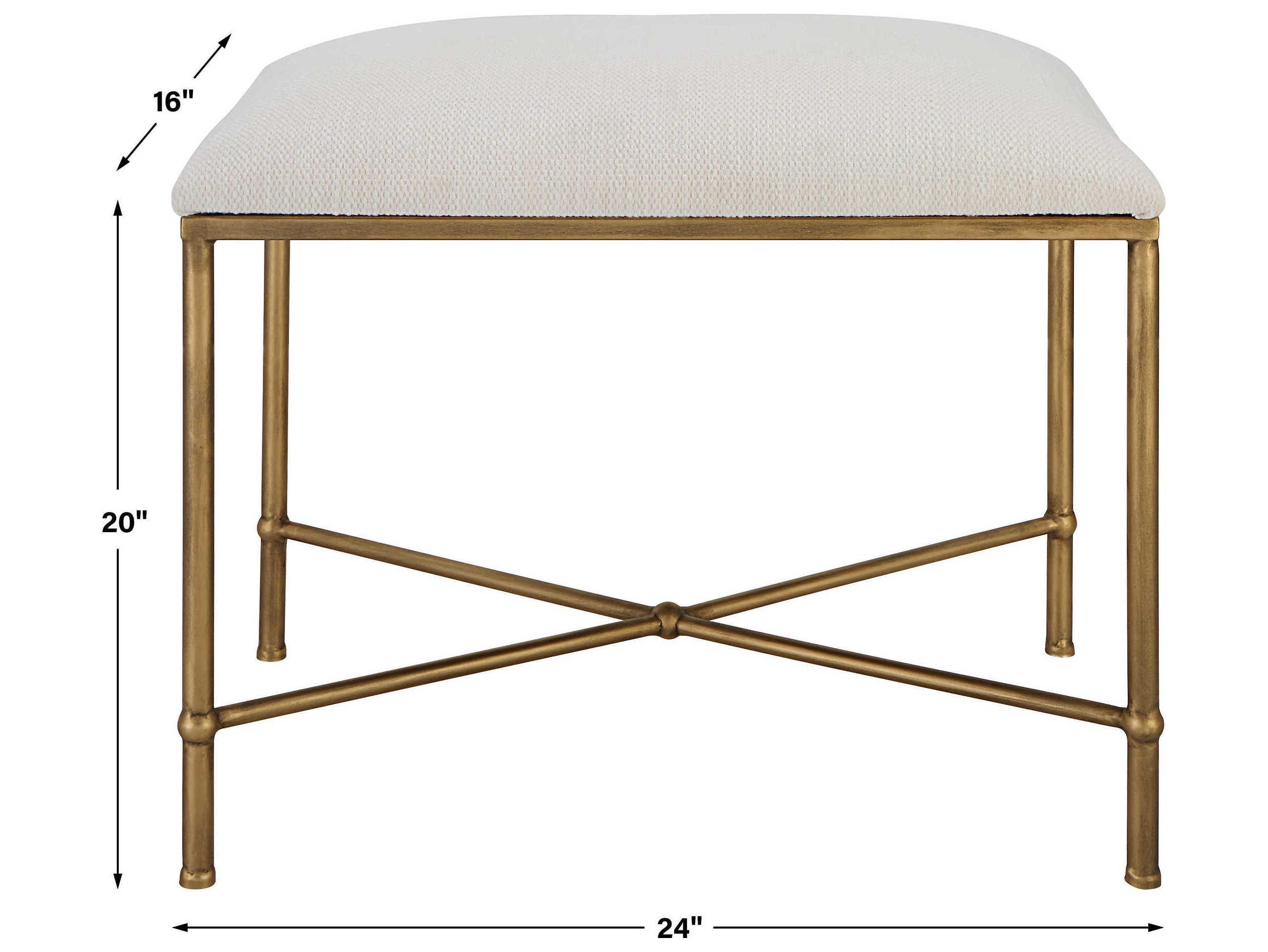 Uttermost Avenham White Antique Gold Upholstered Accent Bench