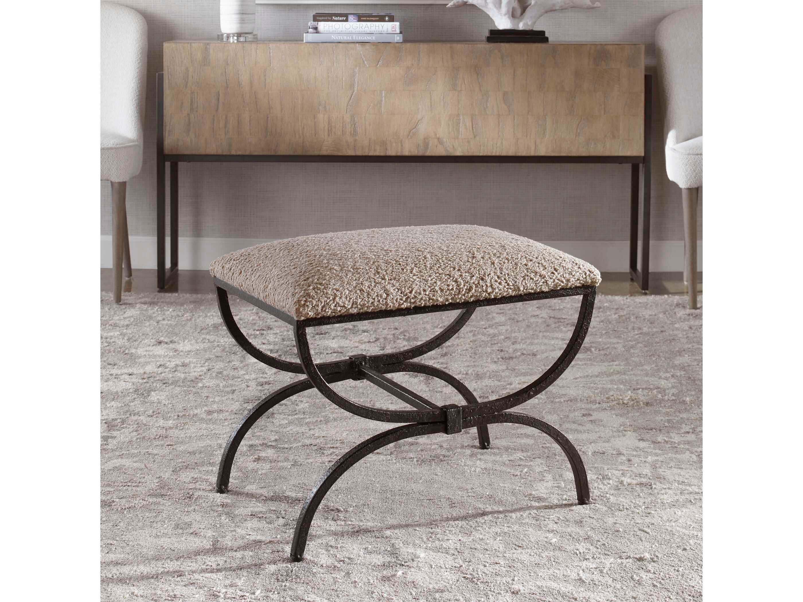 Uttermost Aged Black Upholstered Accent Stool