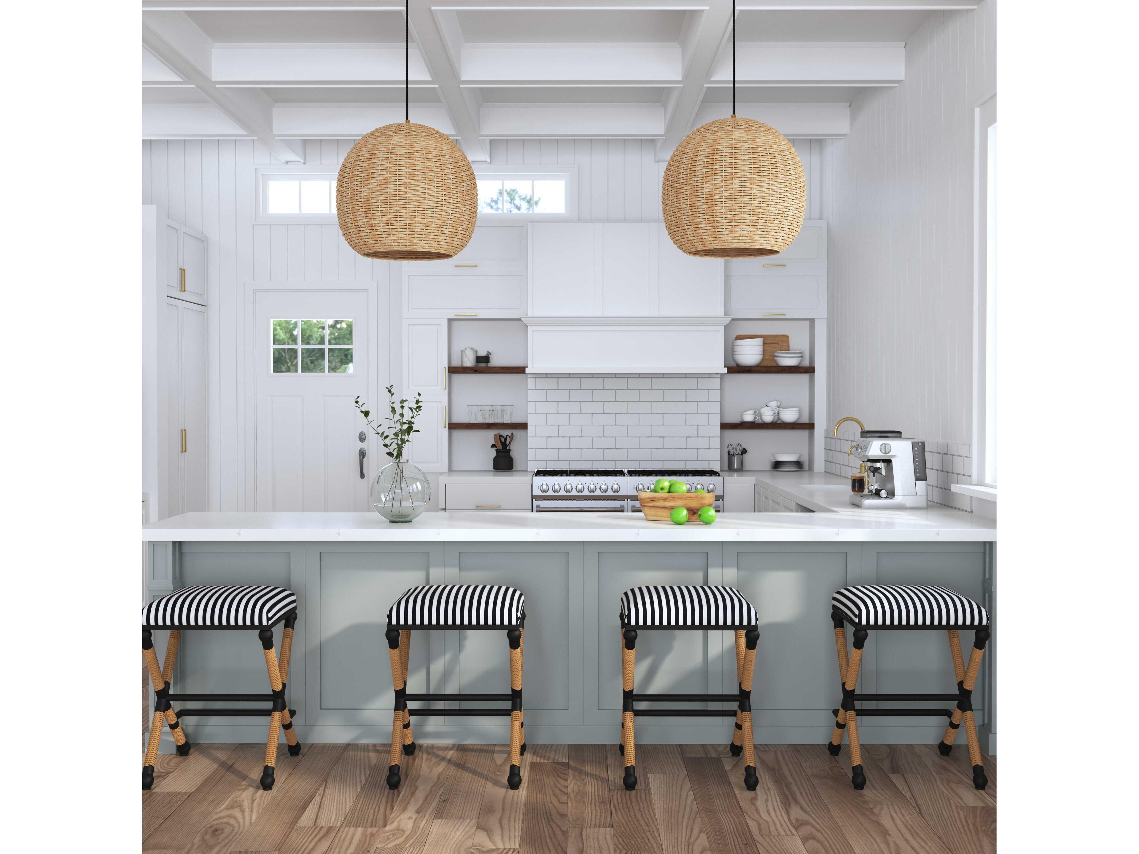 Uttermost Braddock Upholstered Crisp Navy Cream Bar Stool