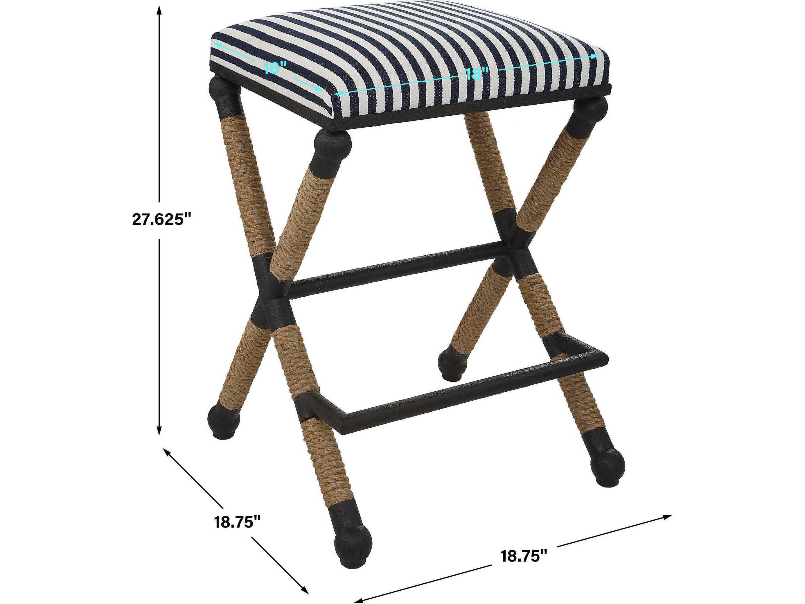 Uttermost Braddock Upholstered Crisp Navy Cream Bar Stool