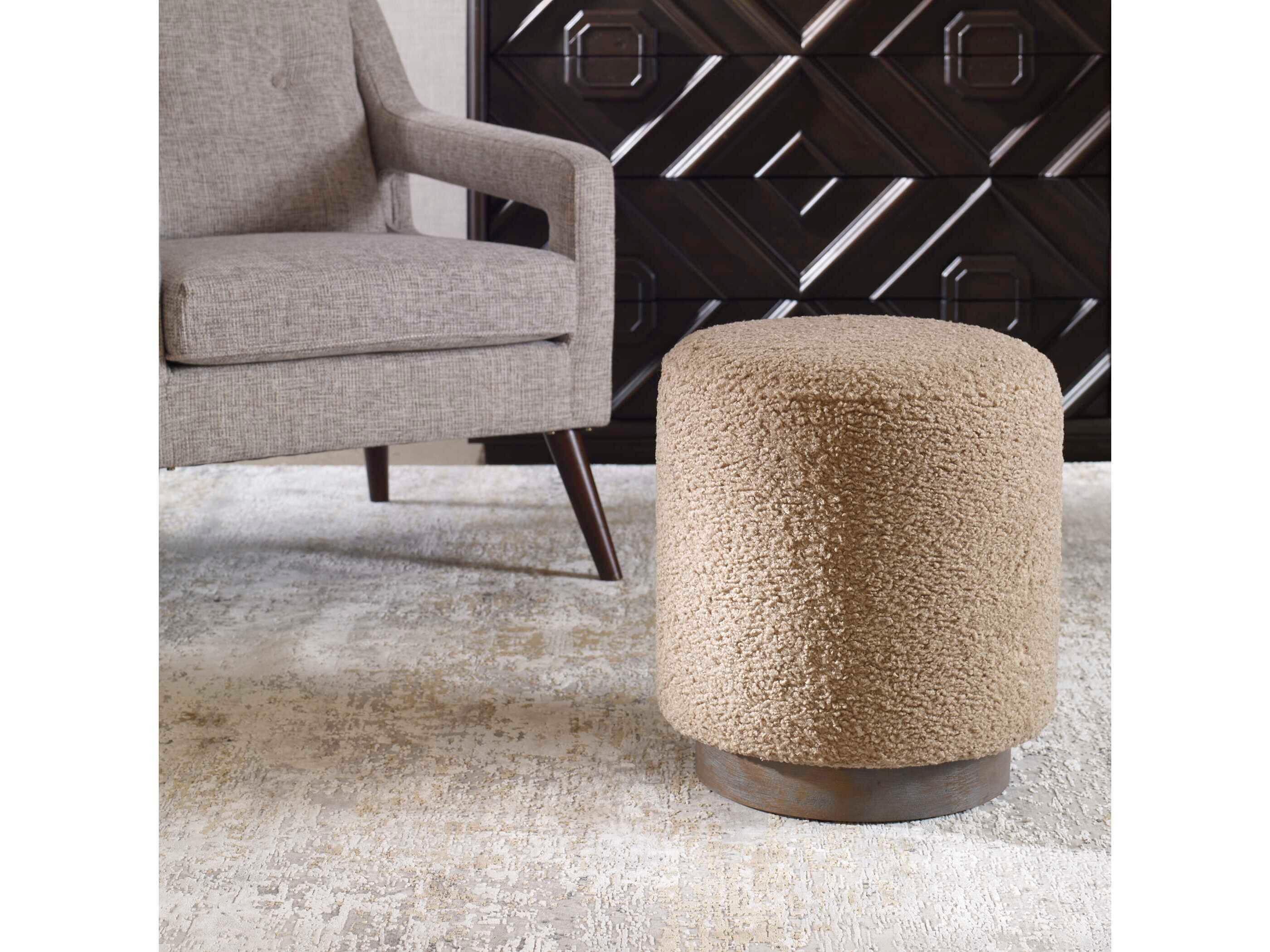 Uttermost Avila Casual Latte Beige Upholstered Ottoman