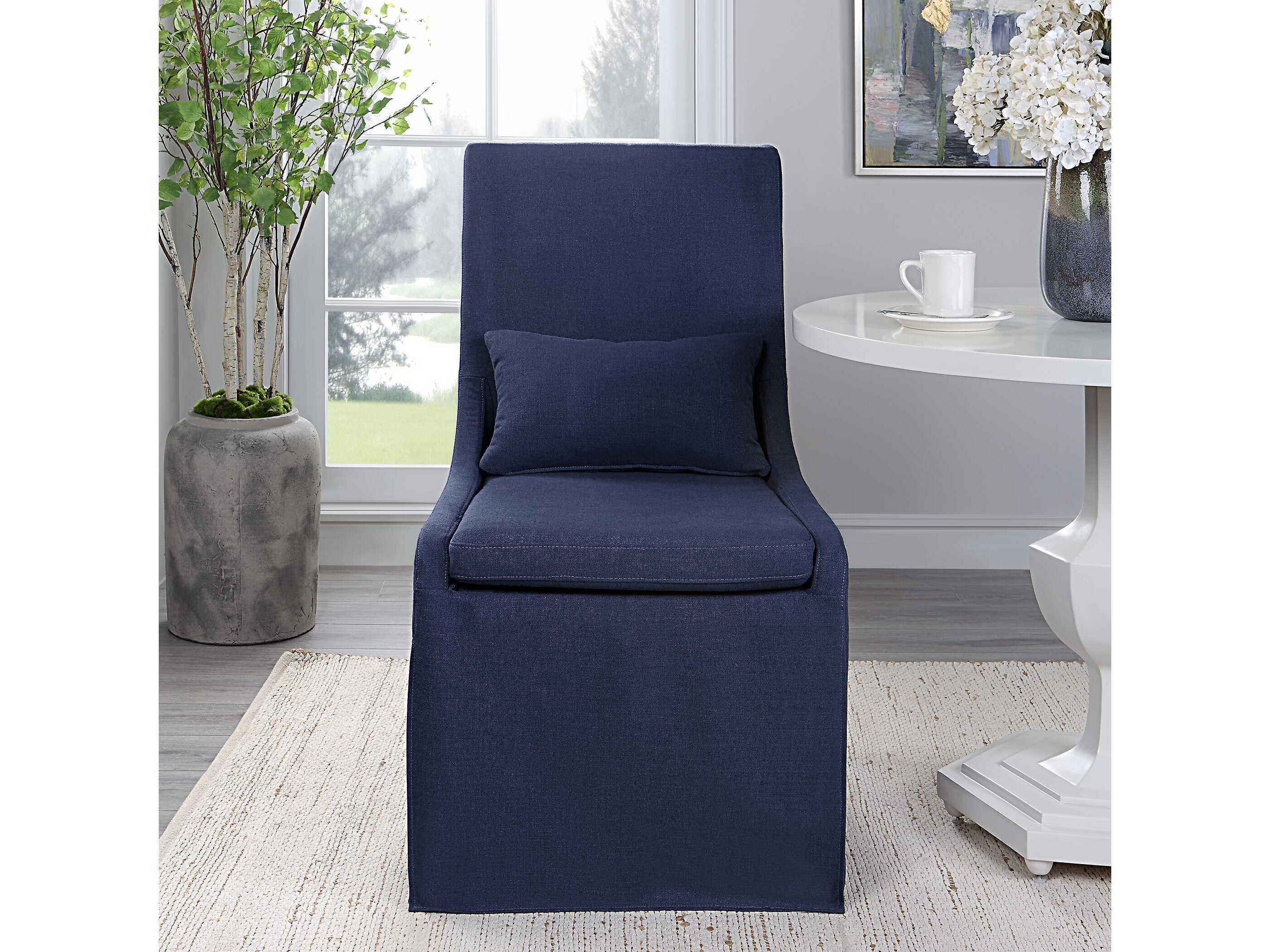Uttermost Coley Ply Wood Blue Upholstered Side Dining Chair