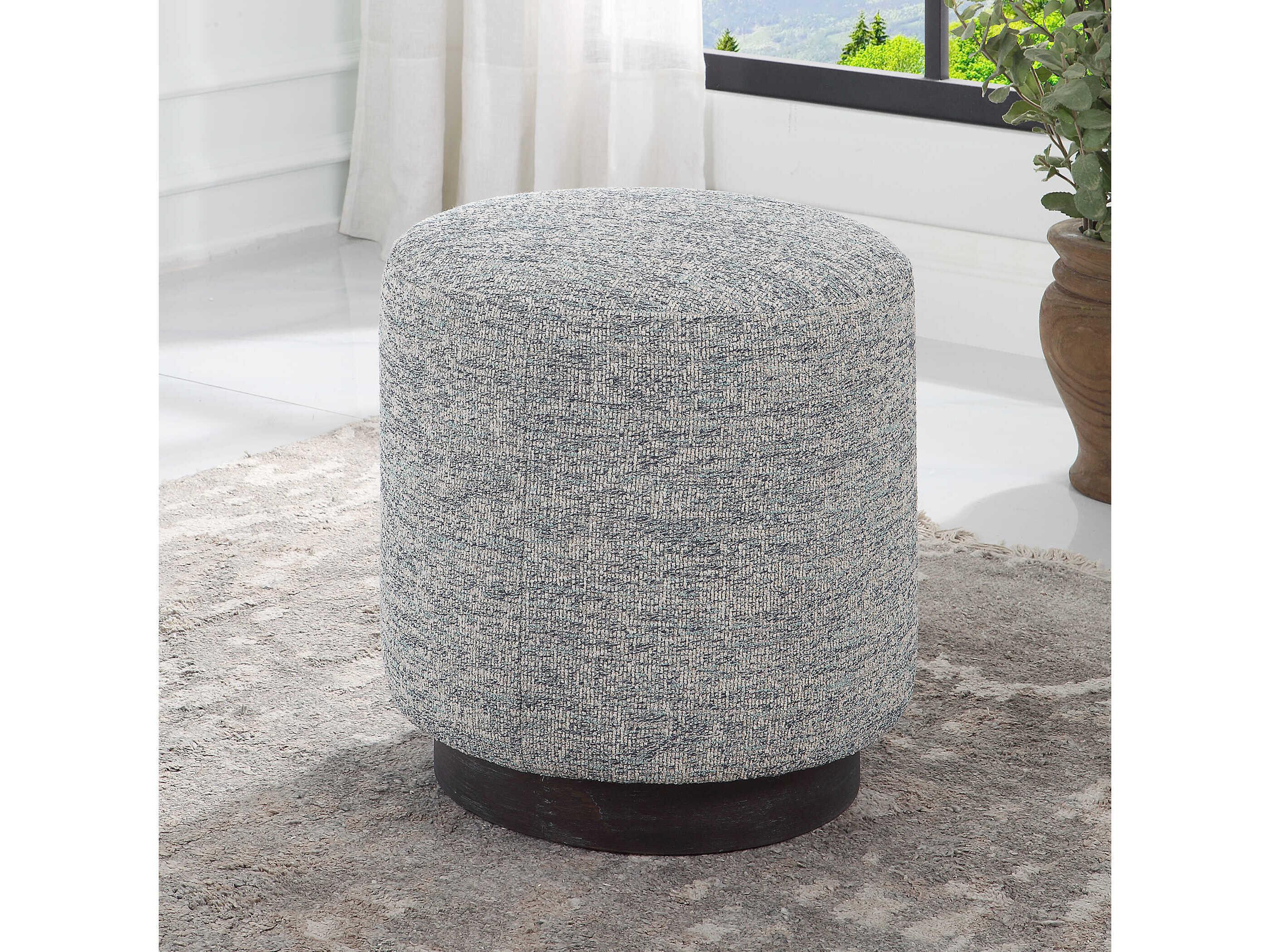 Uttermost Avila Casual Blue White Upholstered Ottoman