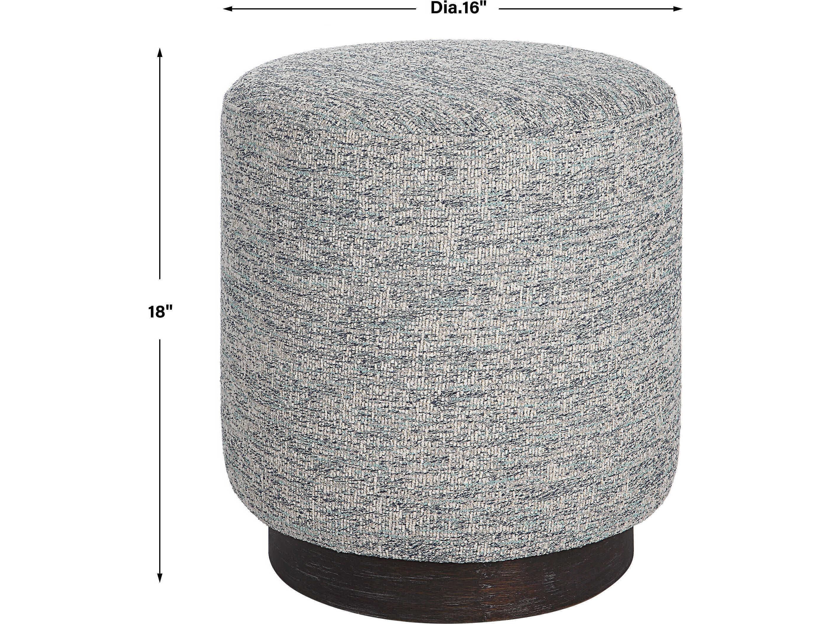 Uttermost Avila Casual Blue White Upholstered Ottoman