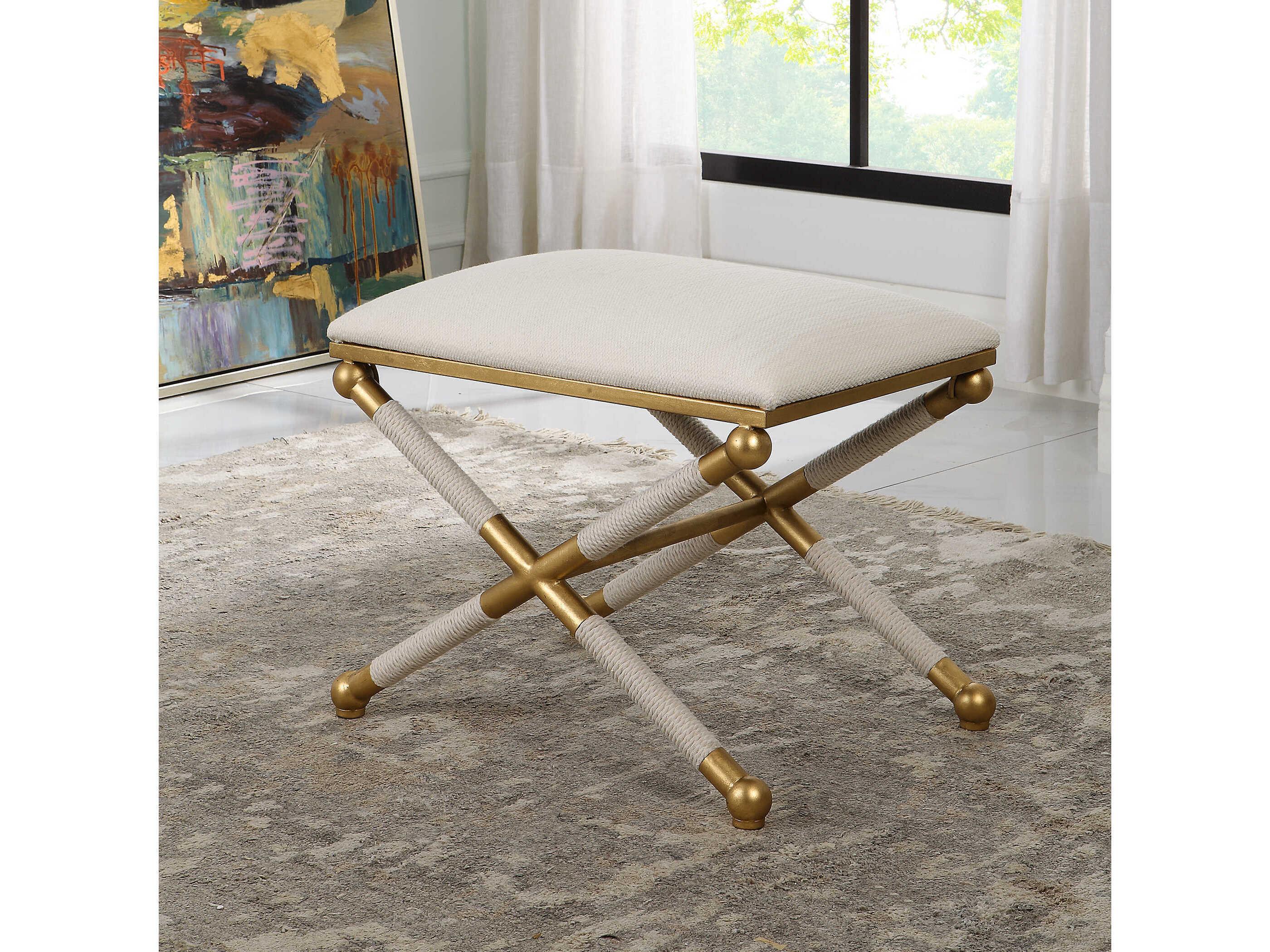 Uttermost Gold Leaf Upholstered Accent Stool