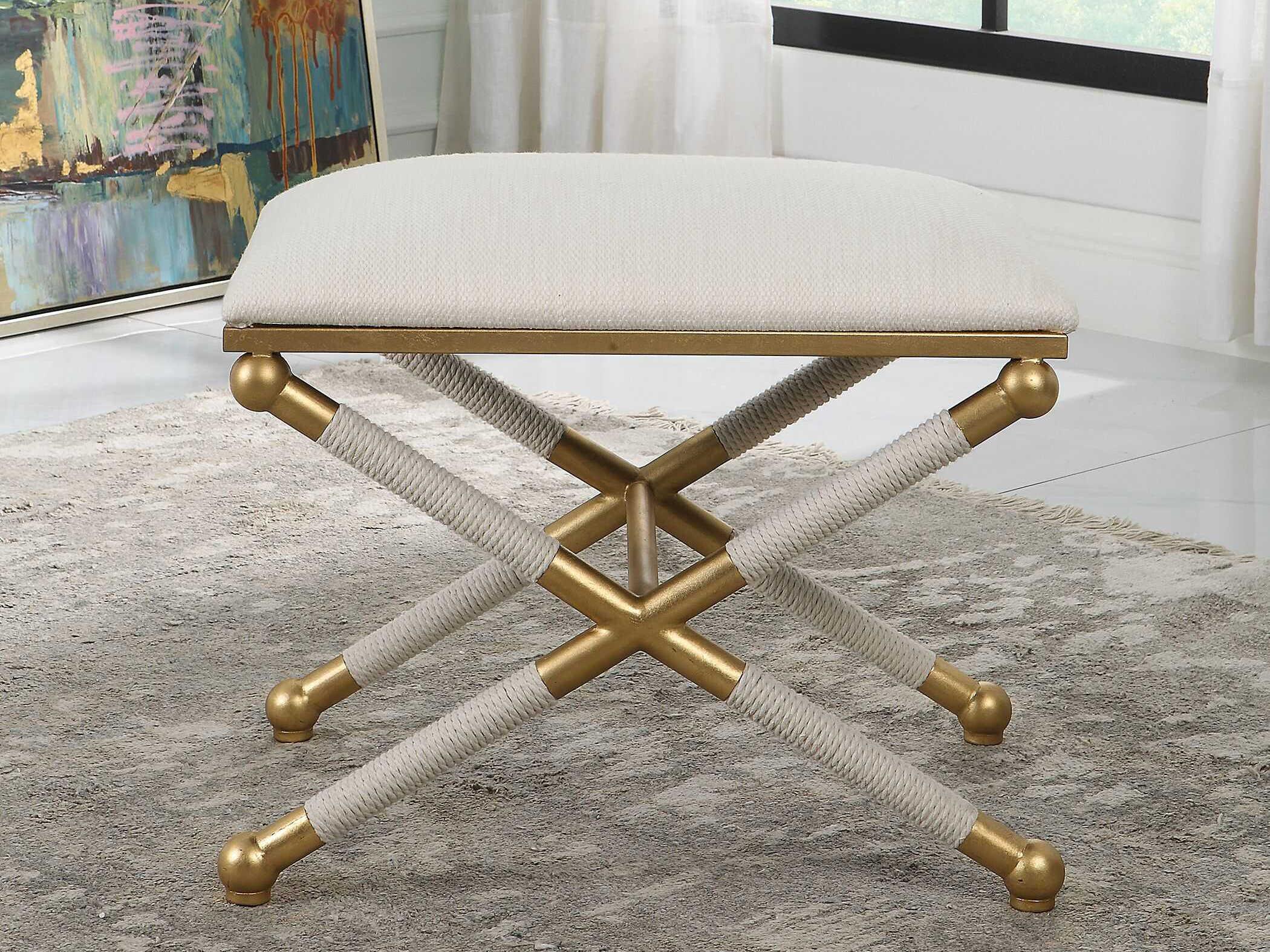 Uttermost Gold Leaf Upholstered Accent Stool