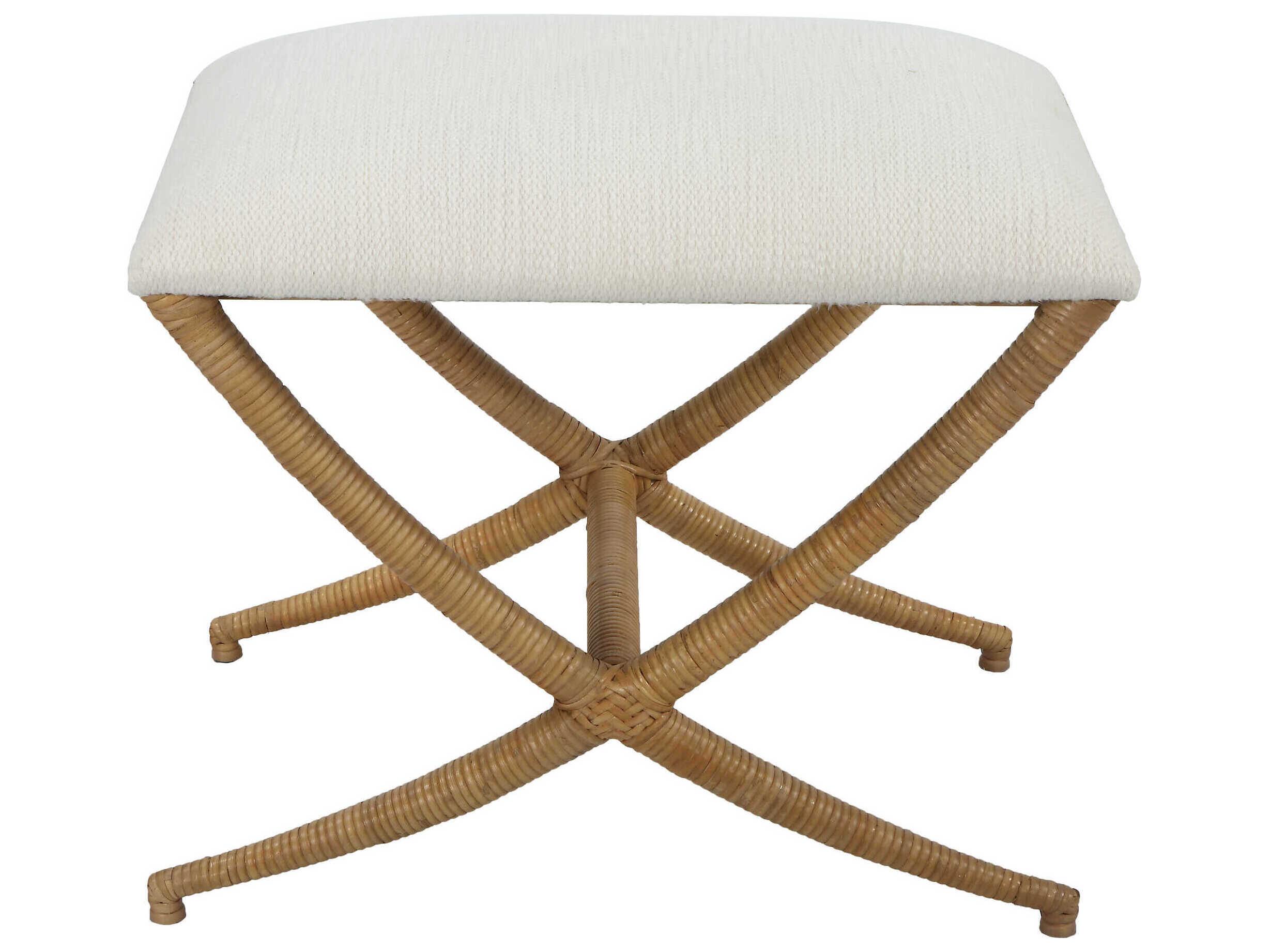 Uttermost Crisp White Natural Brown Upholstered Accent Stool