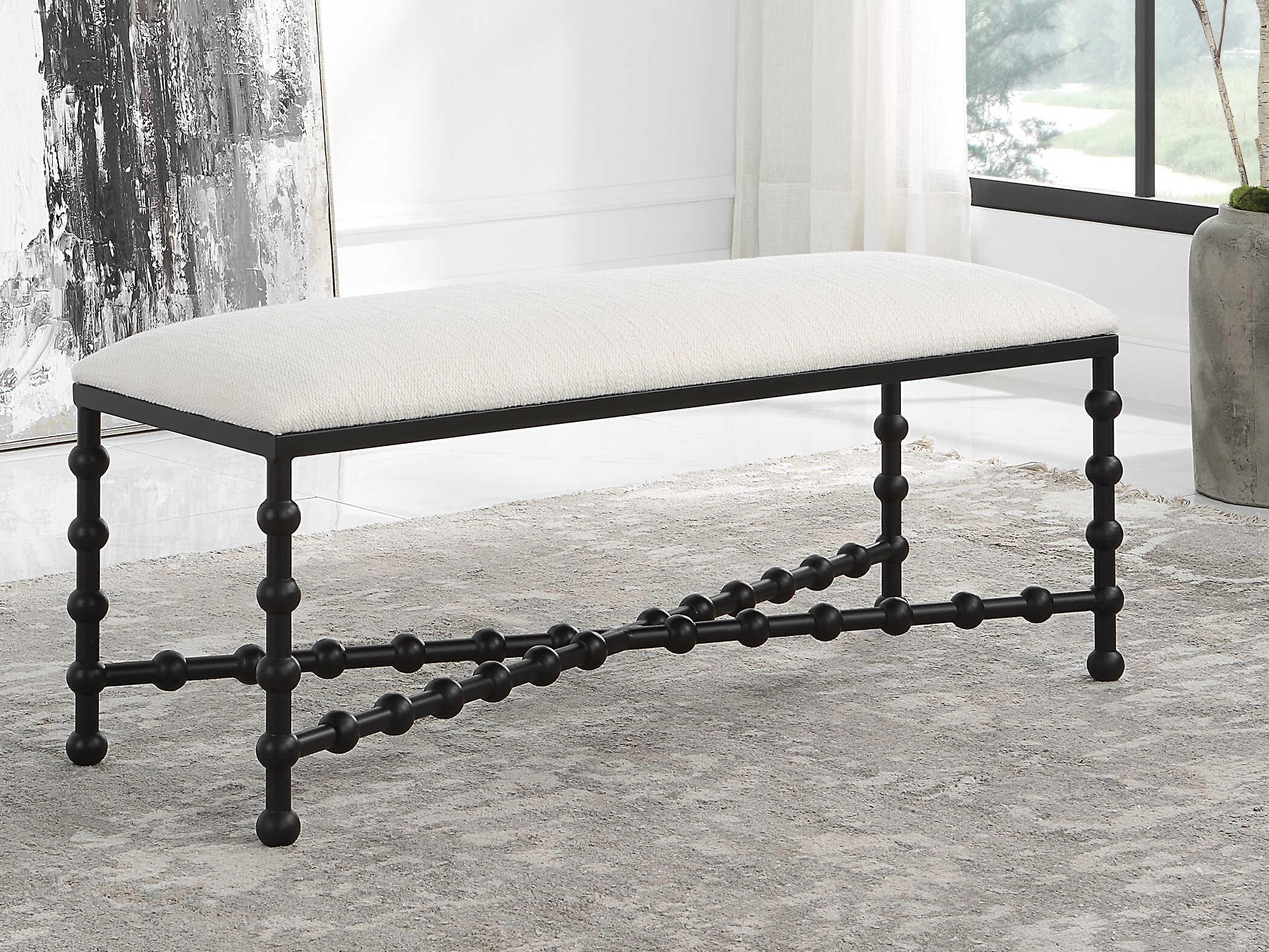 Uttermost White Black Upholstered Accent Bench