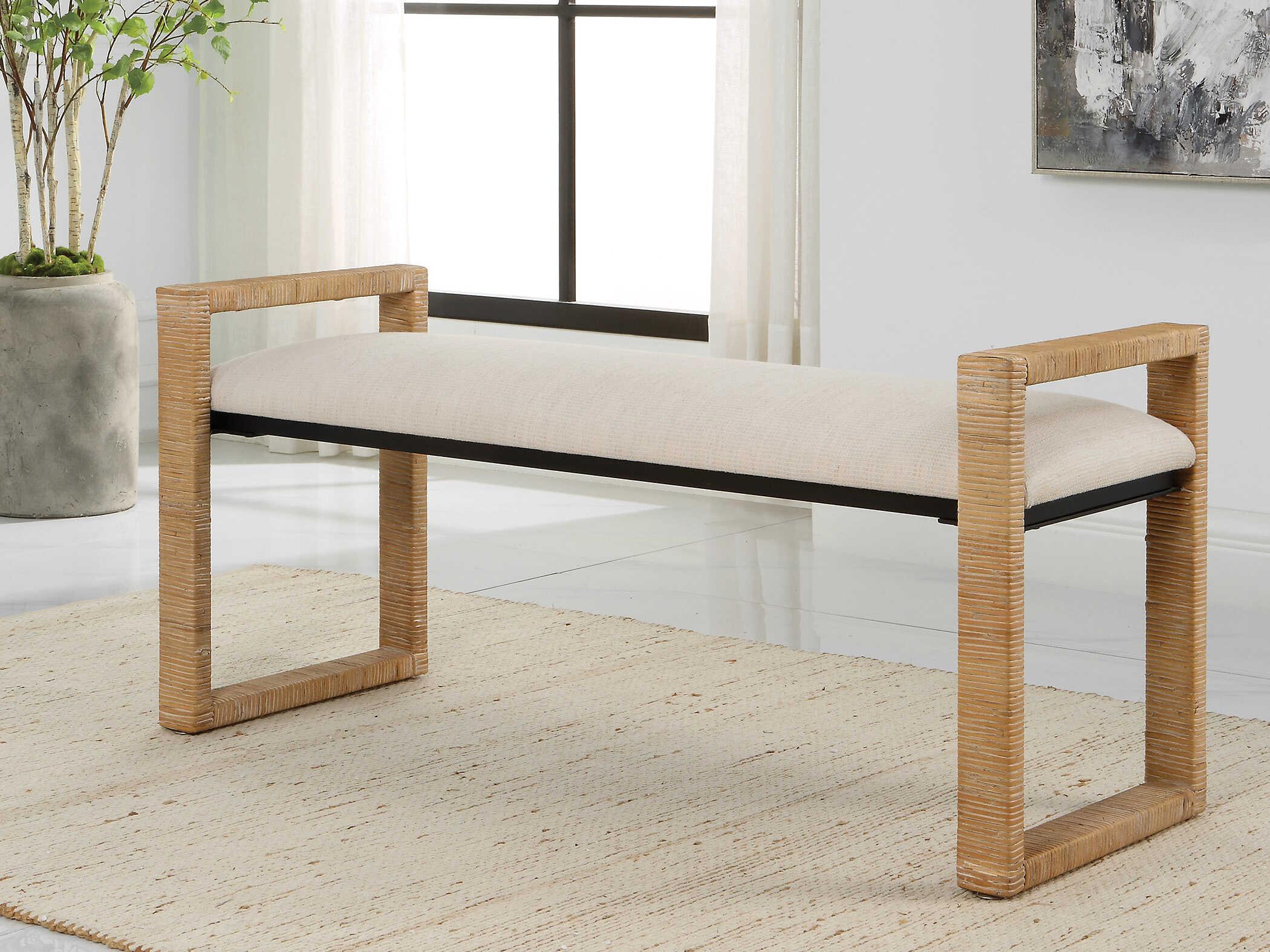 Uttermost Textured Oatmeal Natural Brown Upholstered Accent Bench