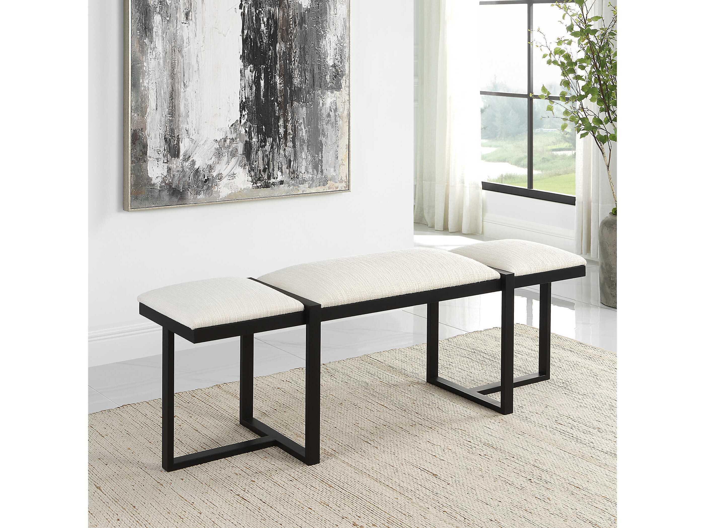 Uttermost White Black Upholstered Accent Bench