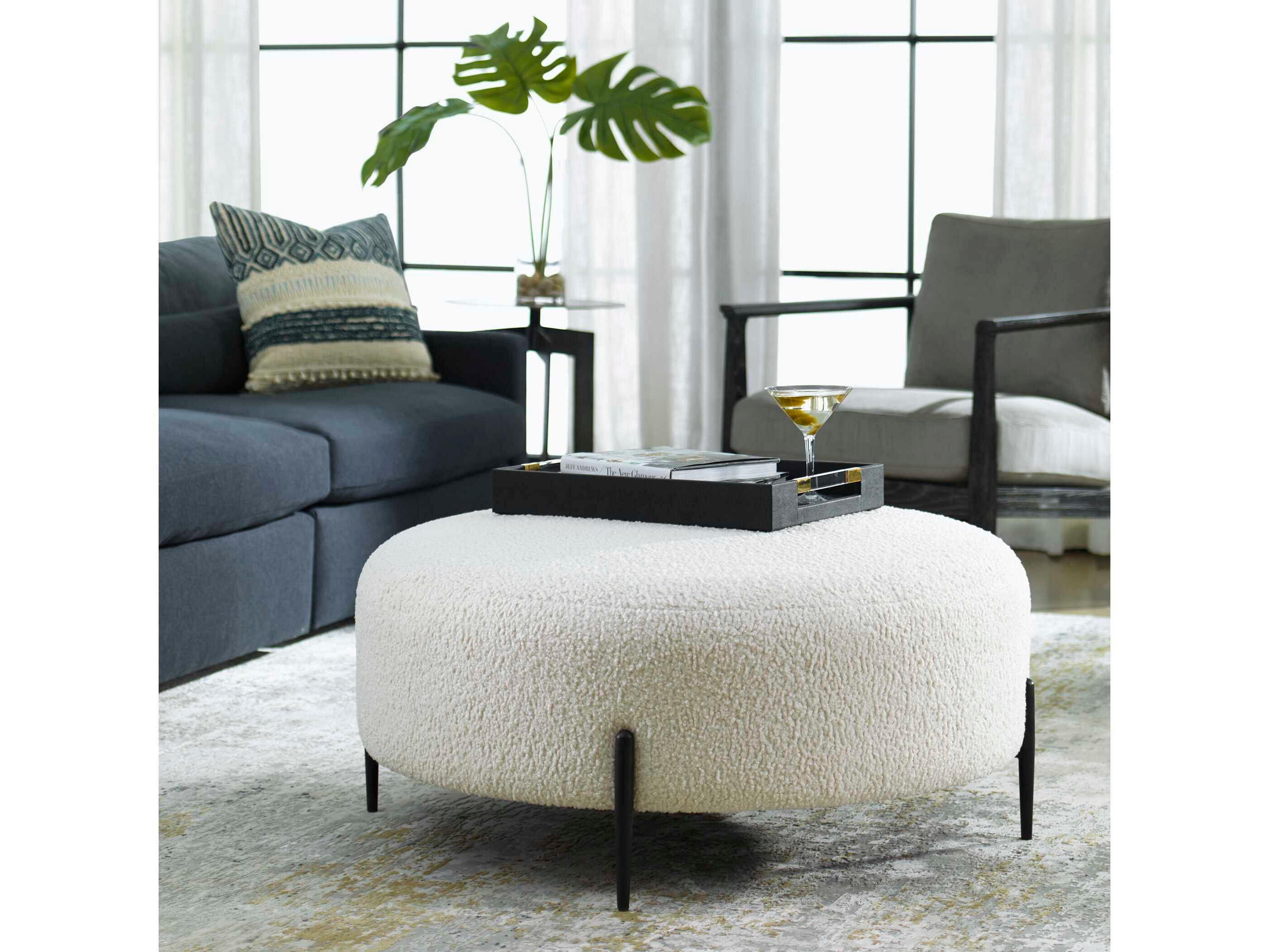 Uttermost Arles White Upholstered Ottoman