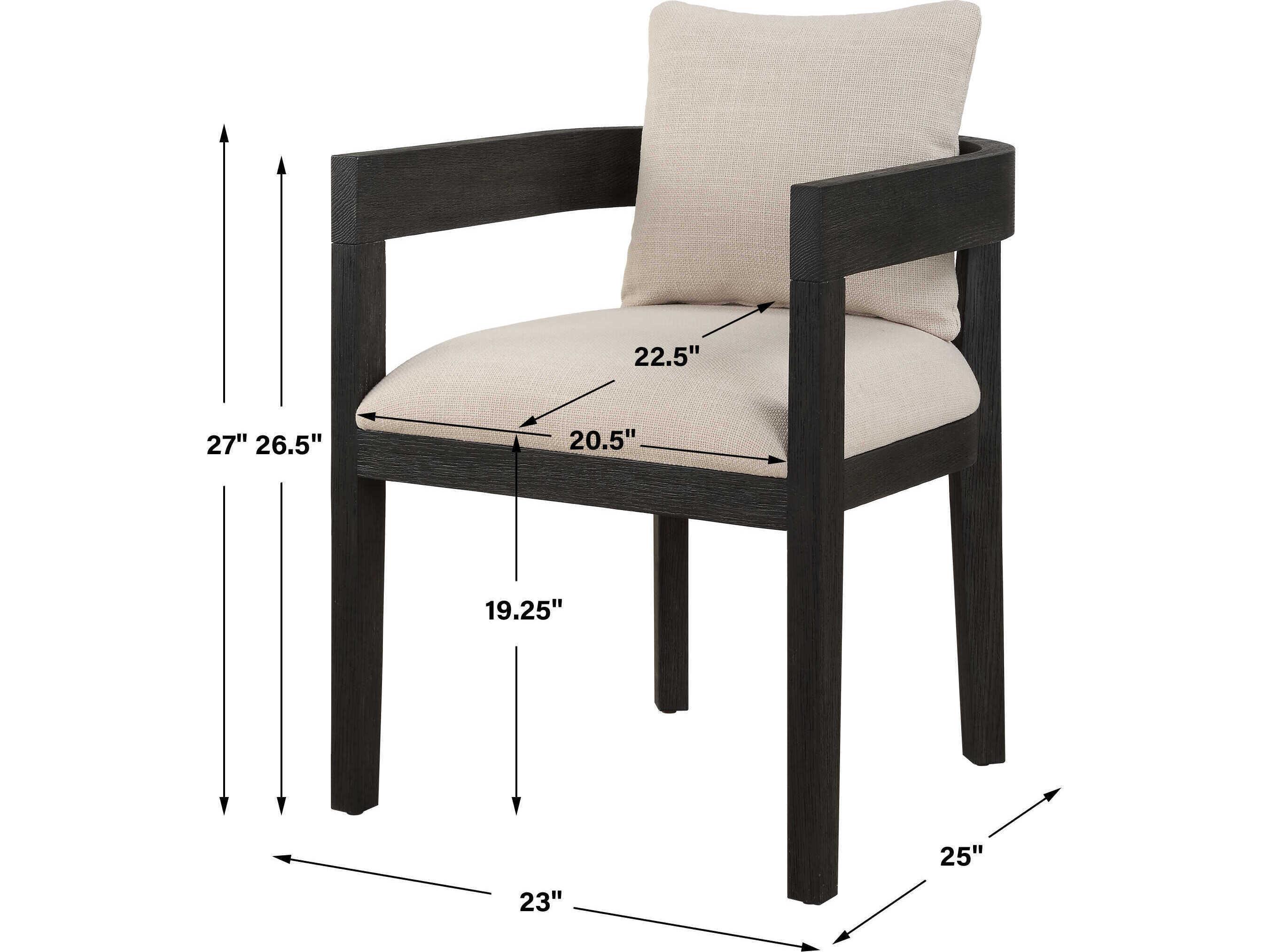 Uttermost Balboa Oak Wood Black Upholstered Arm Dining Chair