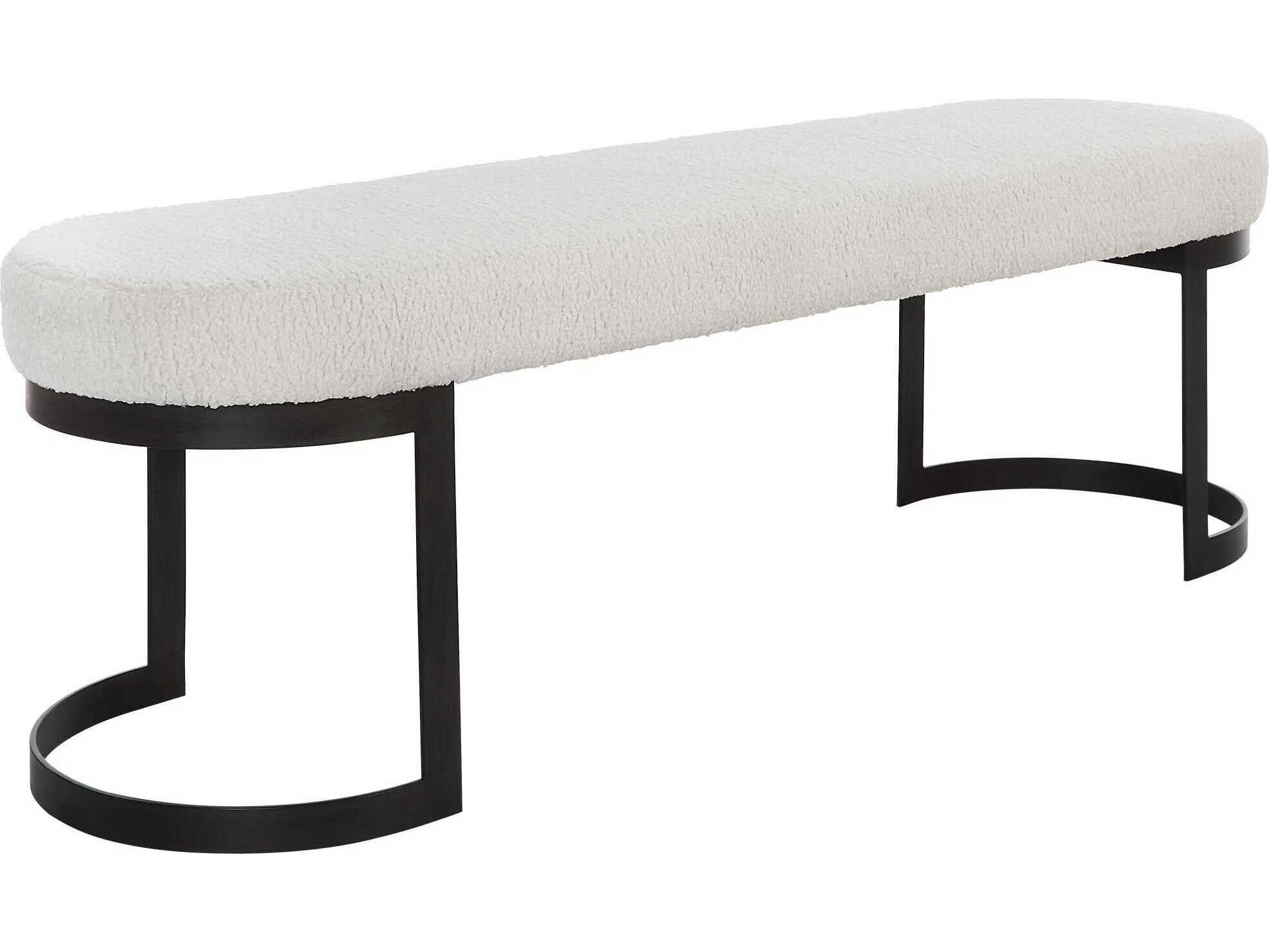 Uttermost Natural Matte Black White Upholstered Accent Bench