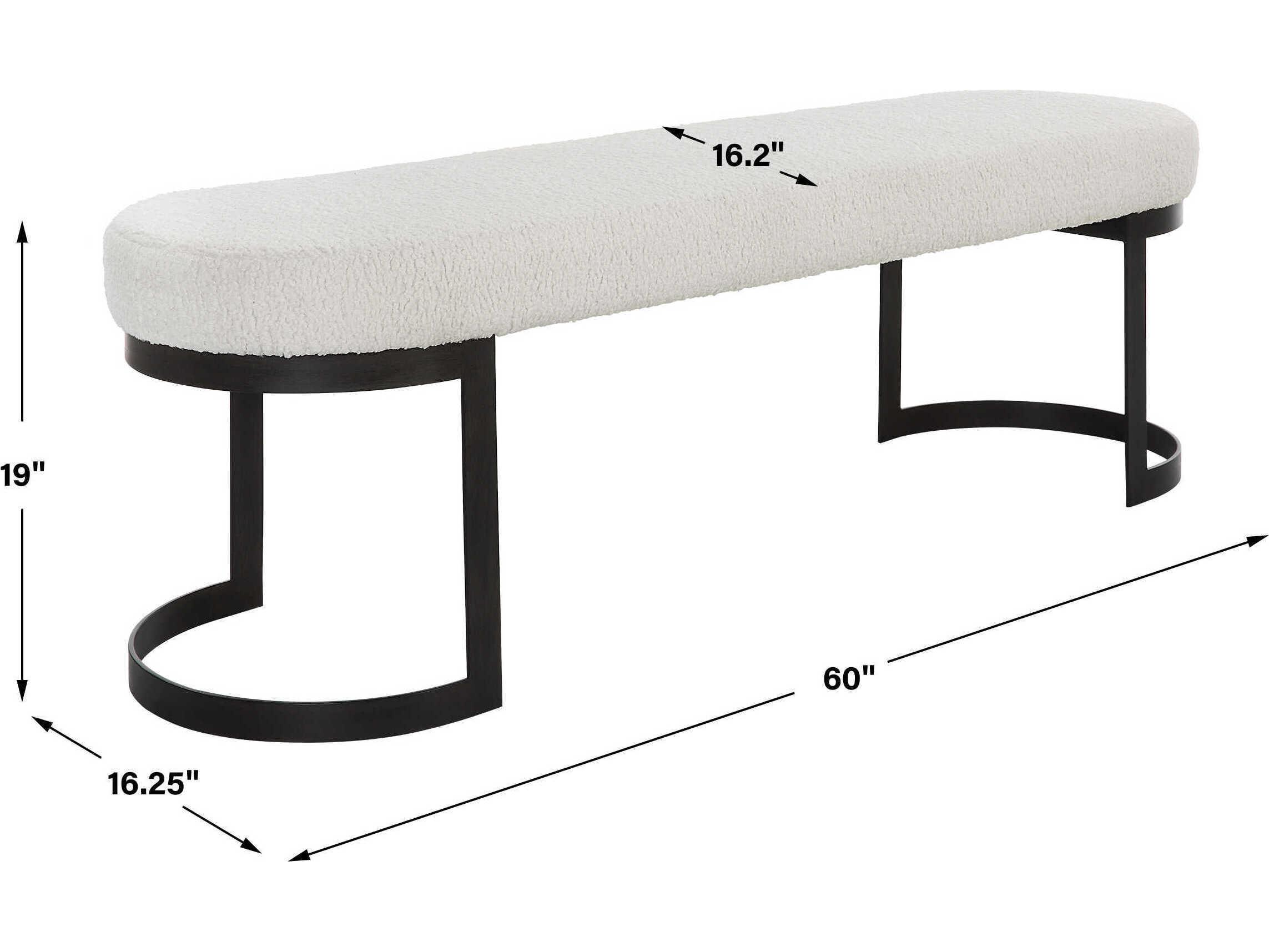 Uttermost Natural Matte Black White Upholstered Accent Bench