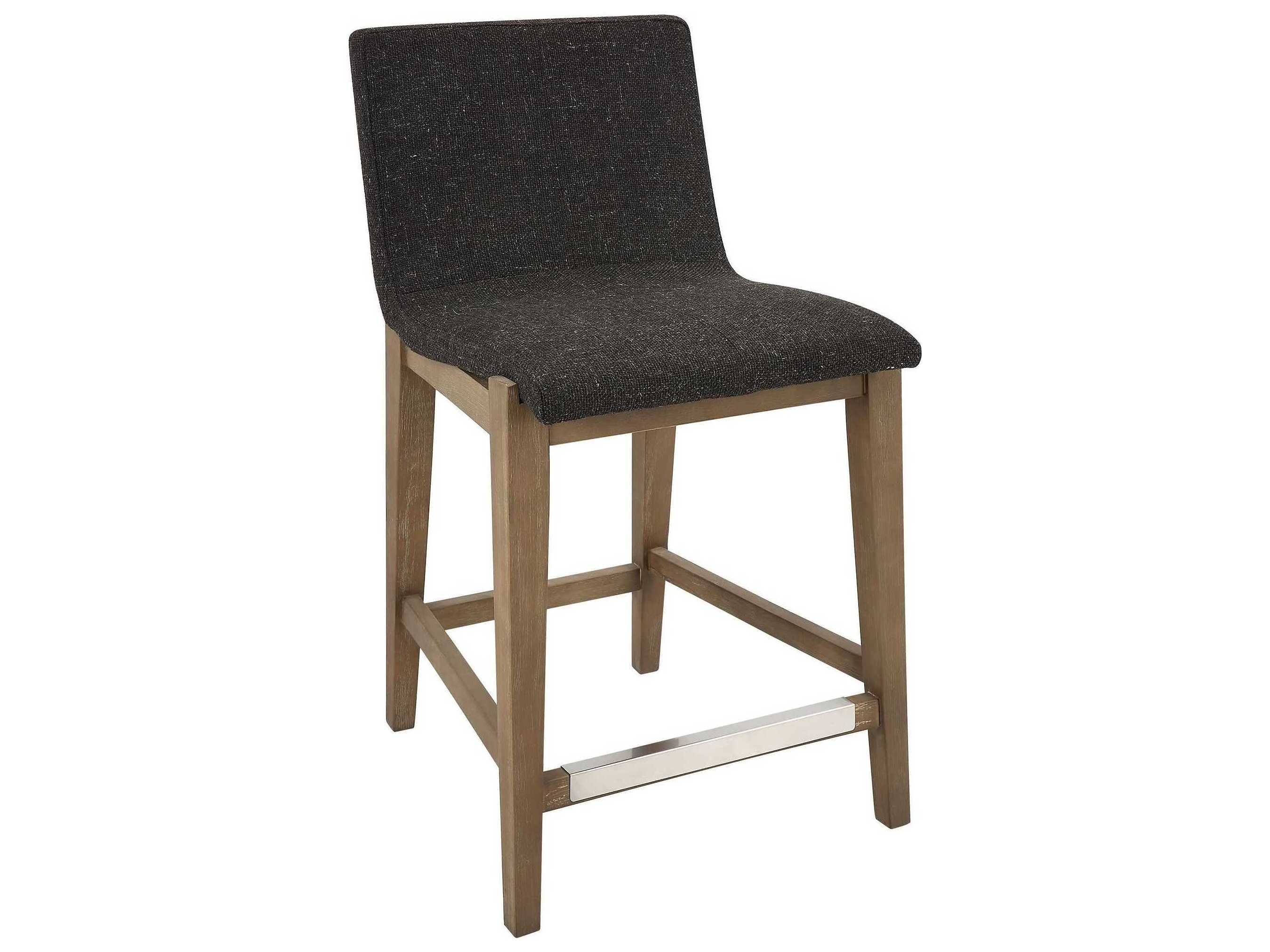 Uttermost Klemens Upholstered Ply Wood Light Walnut Brushed Nickel Counter Stool
