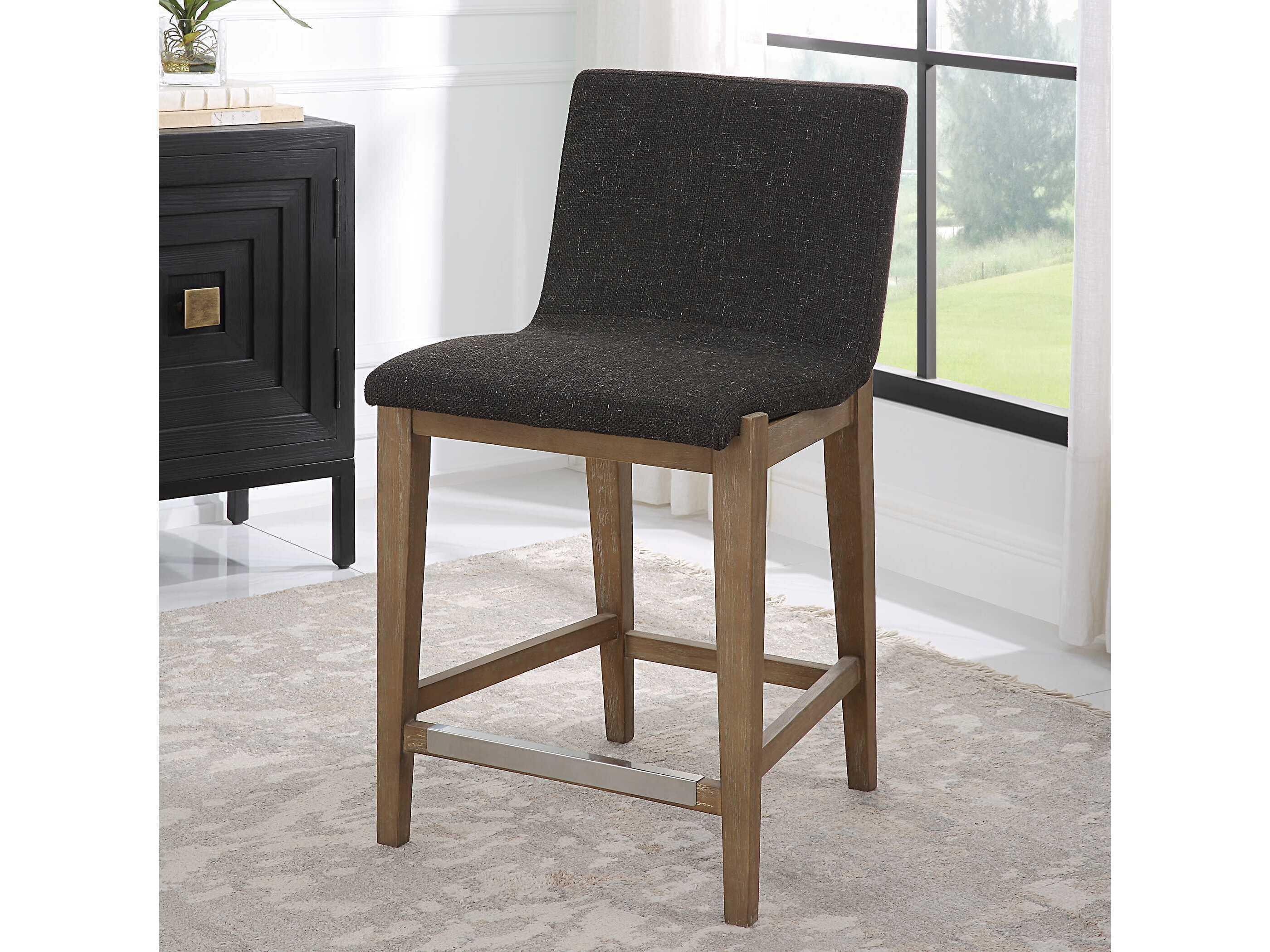 Uttermost Klemens Upholstered Ply Wood Light Walnut Brushed Nickel Counter Stool