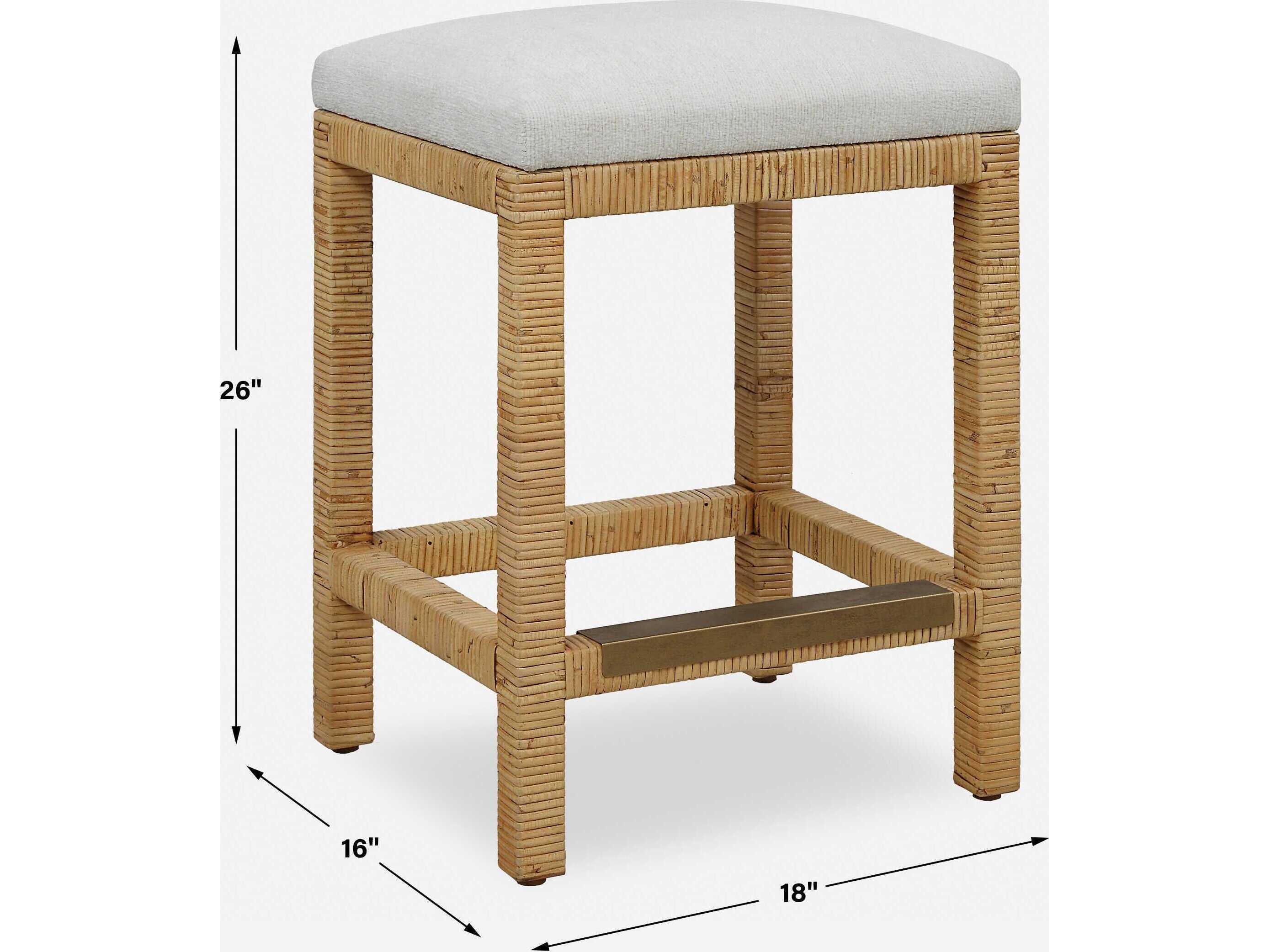 Uttermost Muriel Off White Natural Upholstered Rattan Counter Stool