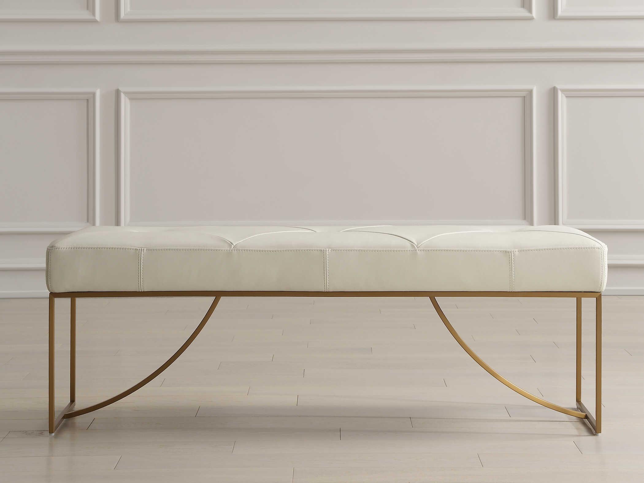 Uttermost Swale Ivory White Faux Leather Accent Bench