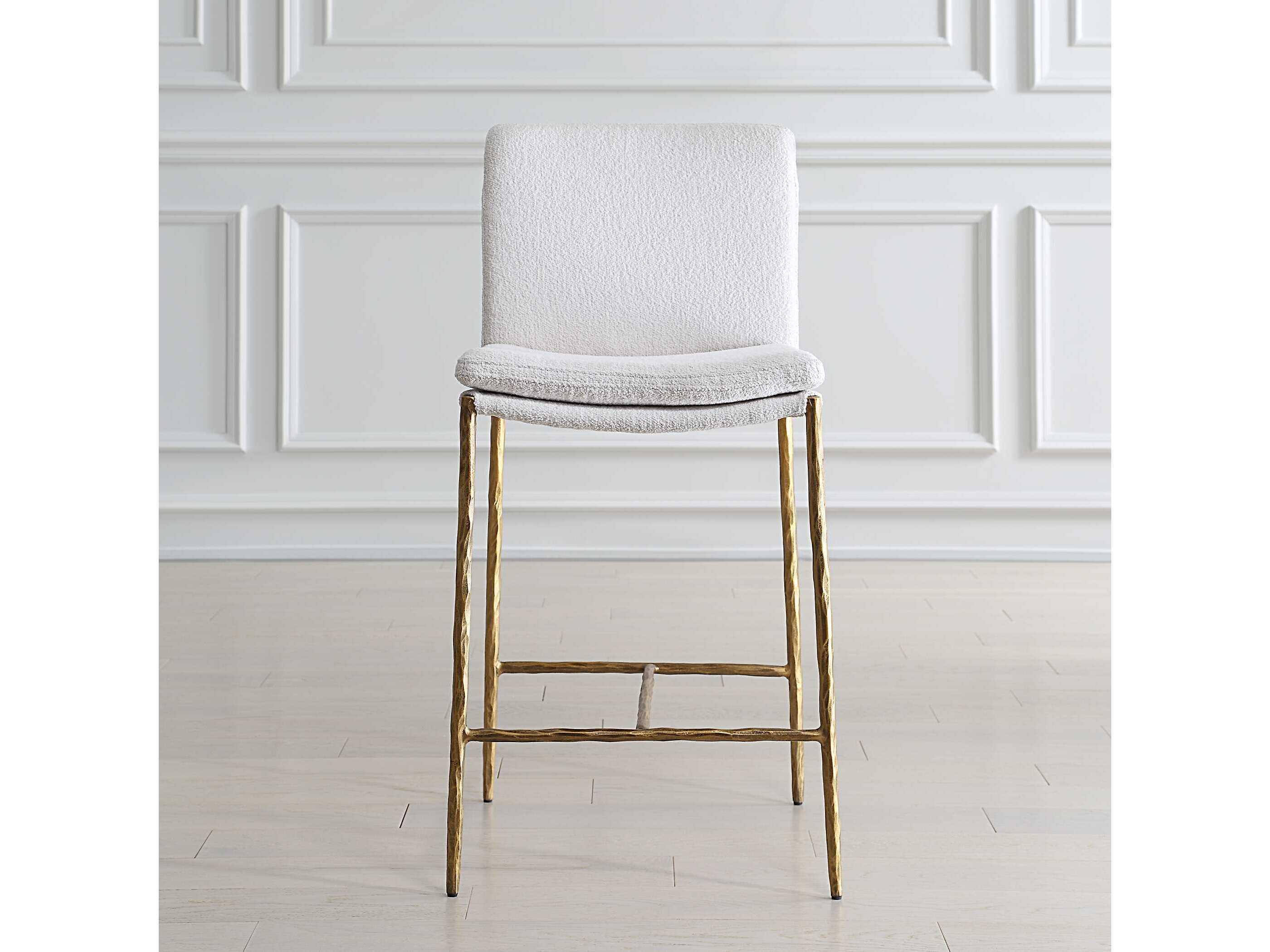 Uttermost Ascend White Aged Gold Upholstered Plywood Counter Stool