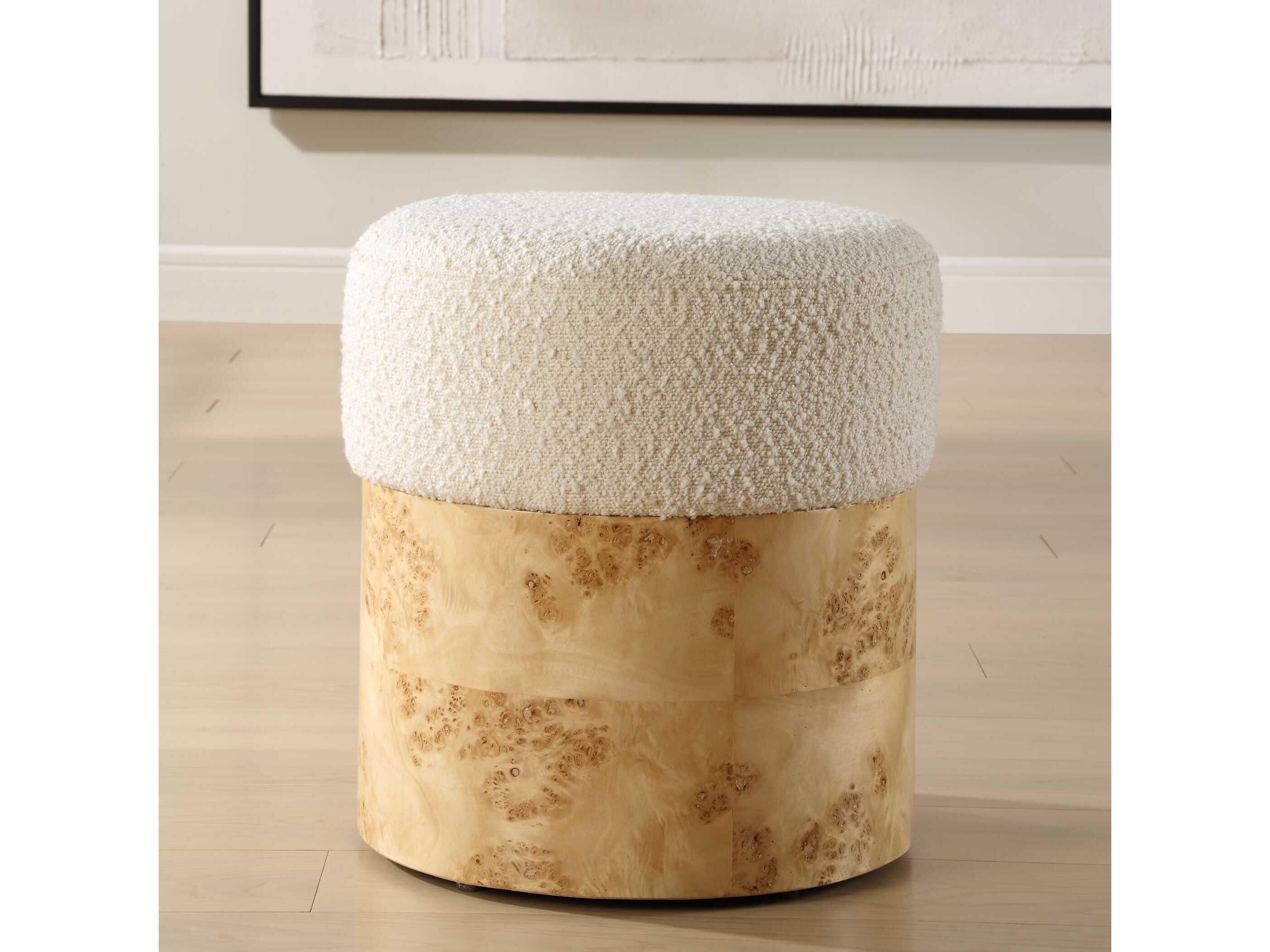Uttermost Swirls Ivory Maple Beige Upholstered Ottoman