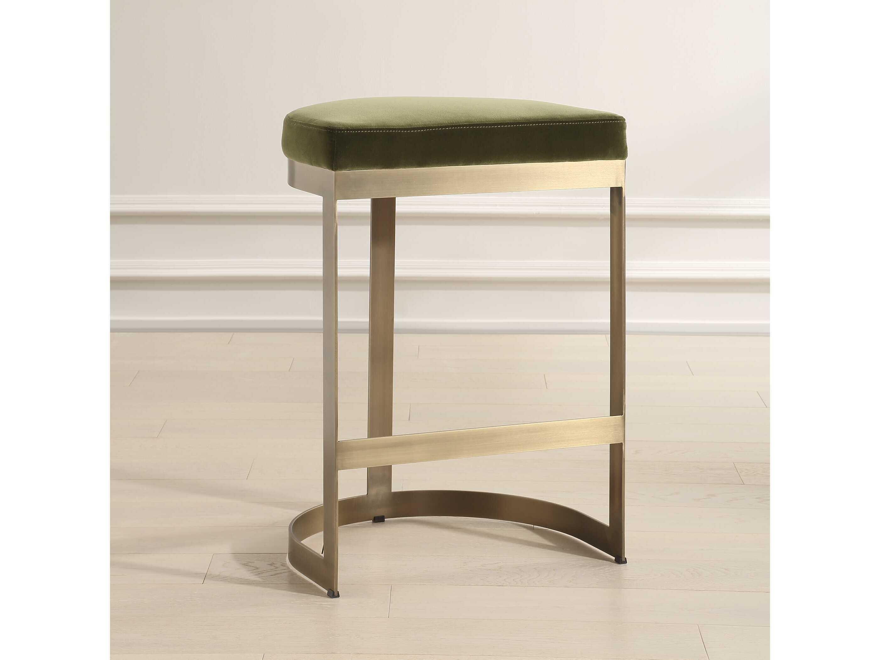 Uttermost Ivanna Moss Green Brushed Brass Velvet Upholstered Counter Stool