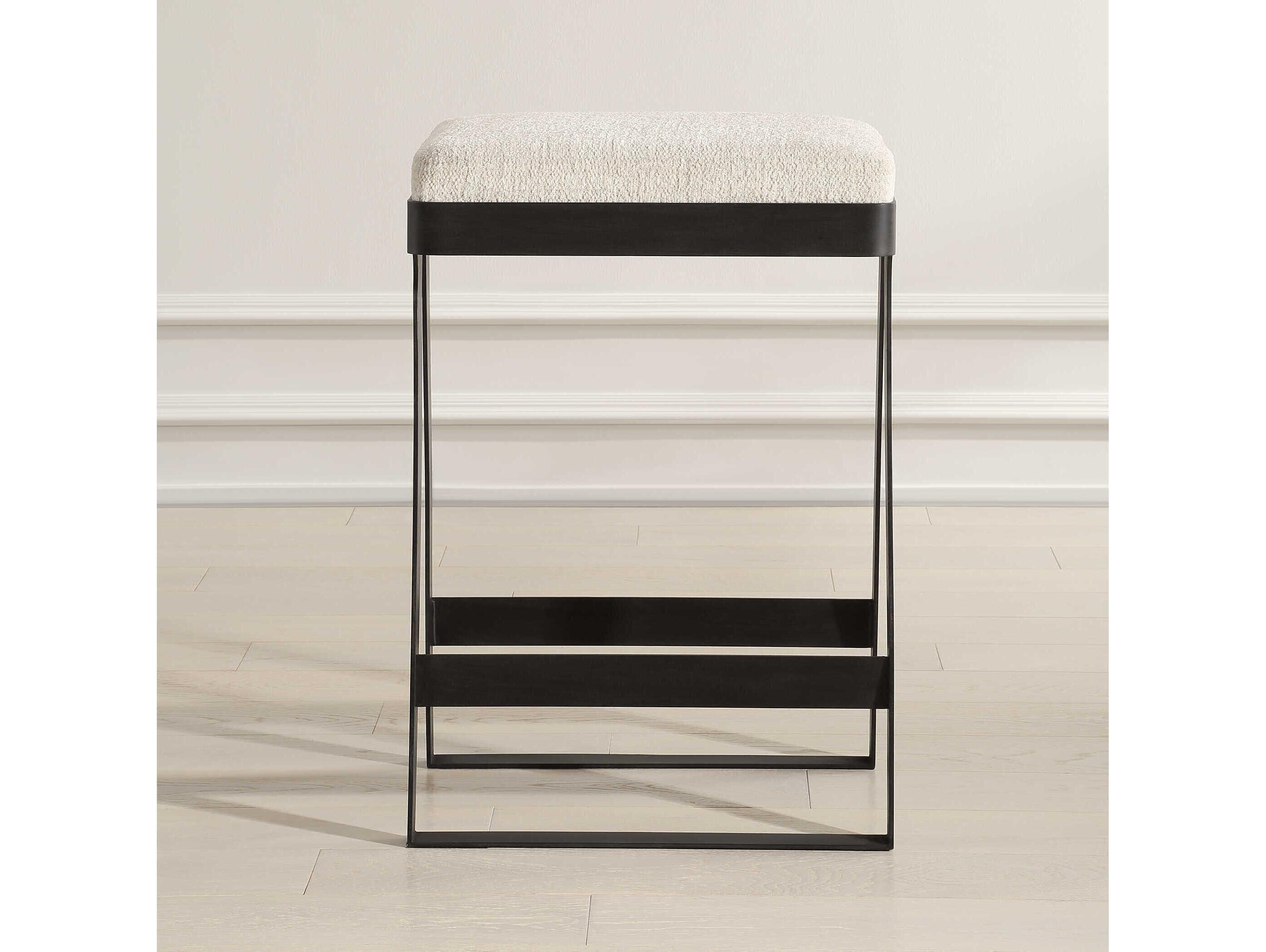 Uttermost Hover Ivory Aged Black Upholstered Counter Stool