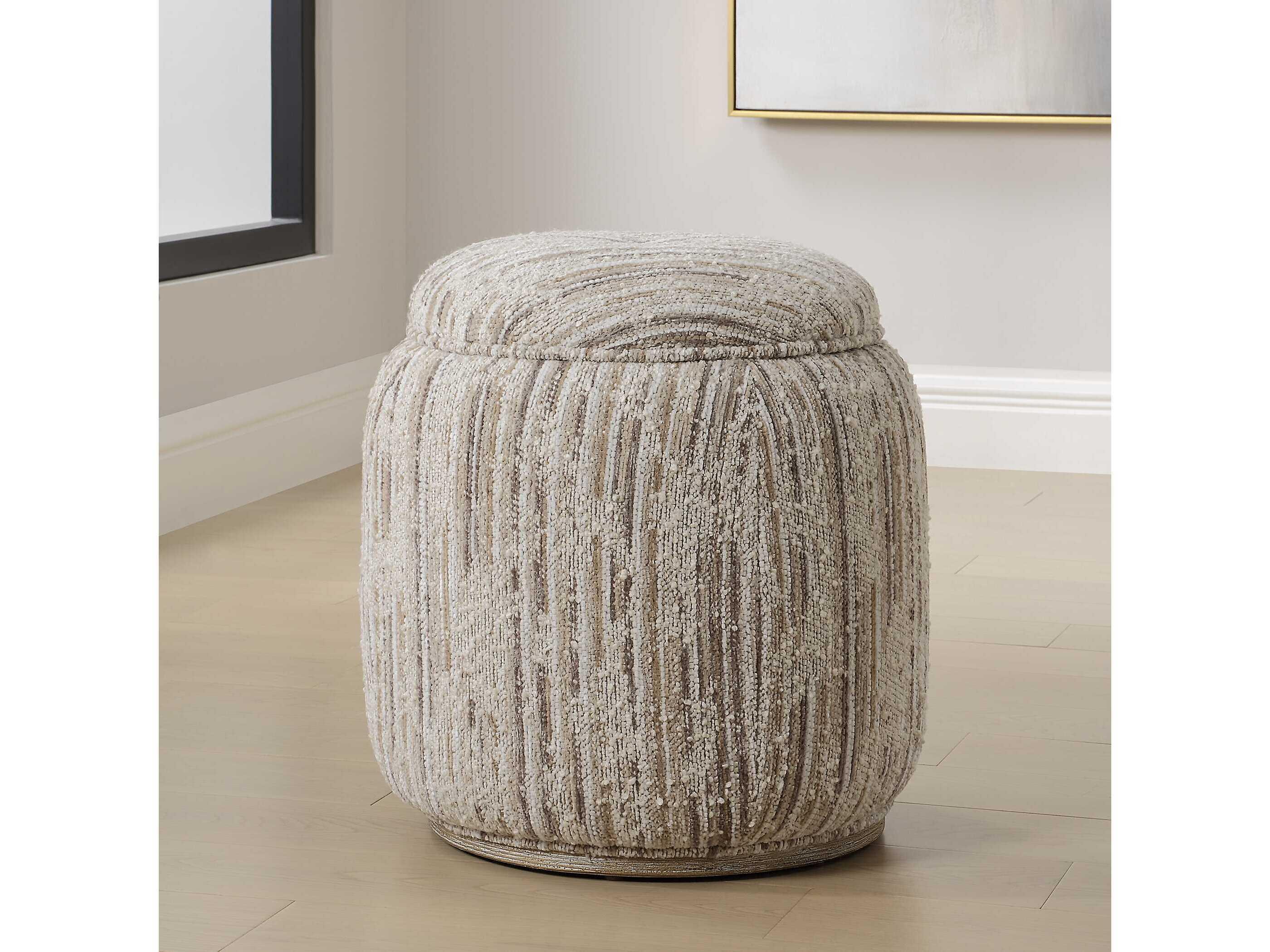 Uttermost Dialogue Ivory Tan Upholstered Ottoman