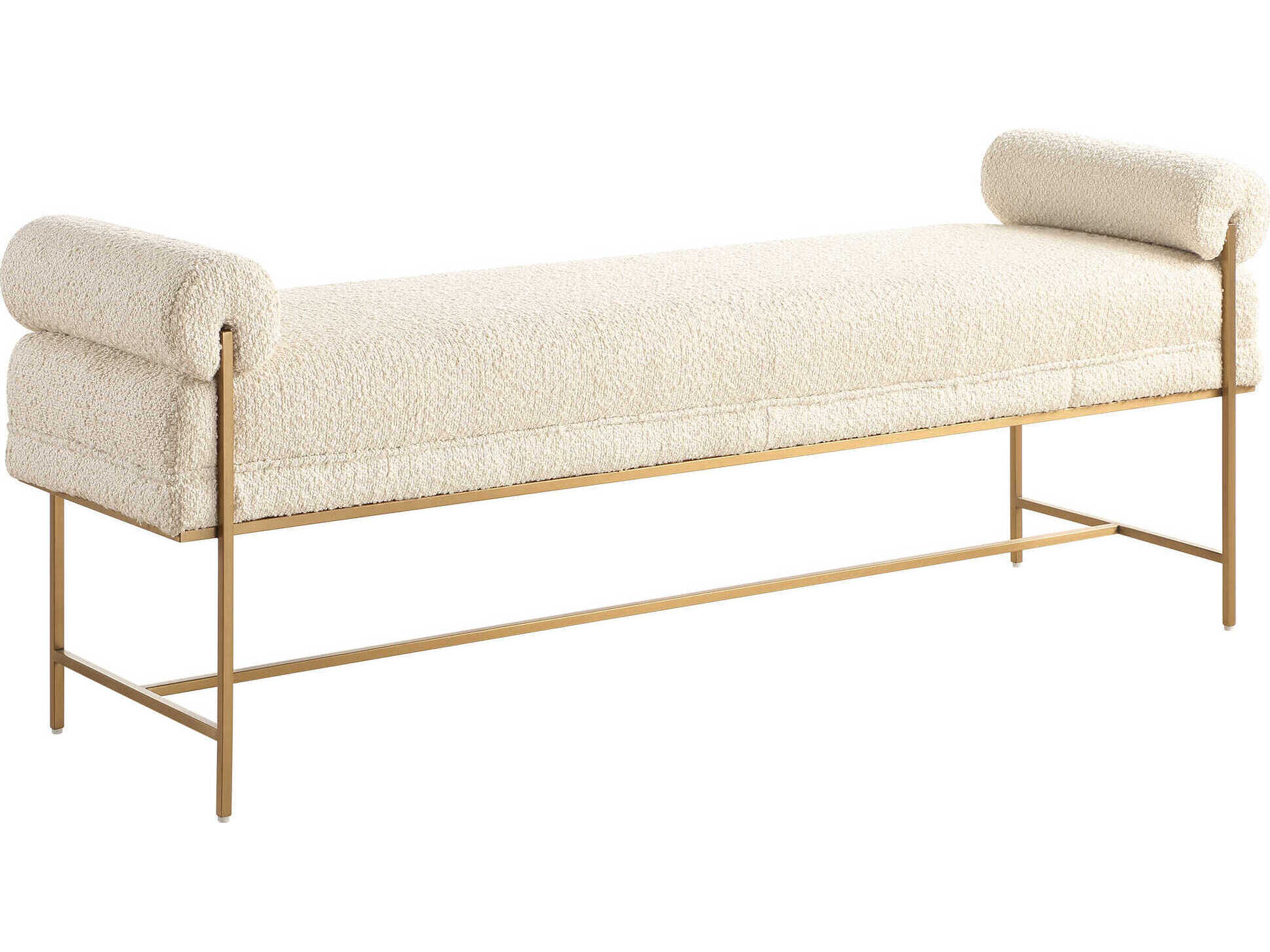 Uttermost Bolster Pearl White Brushed Brass Beige Upholstered Accent Bench