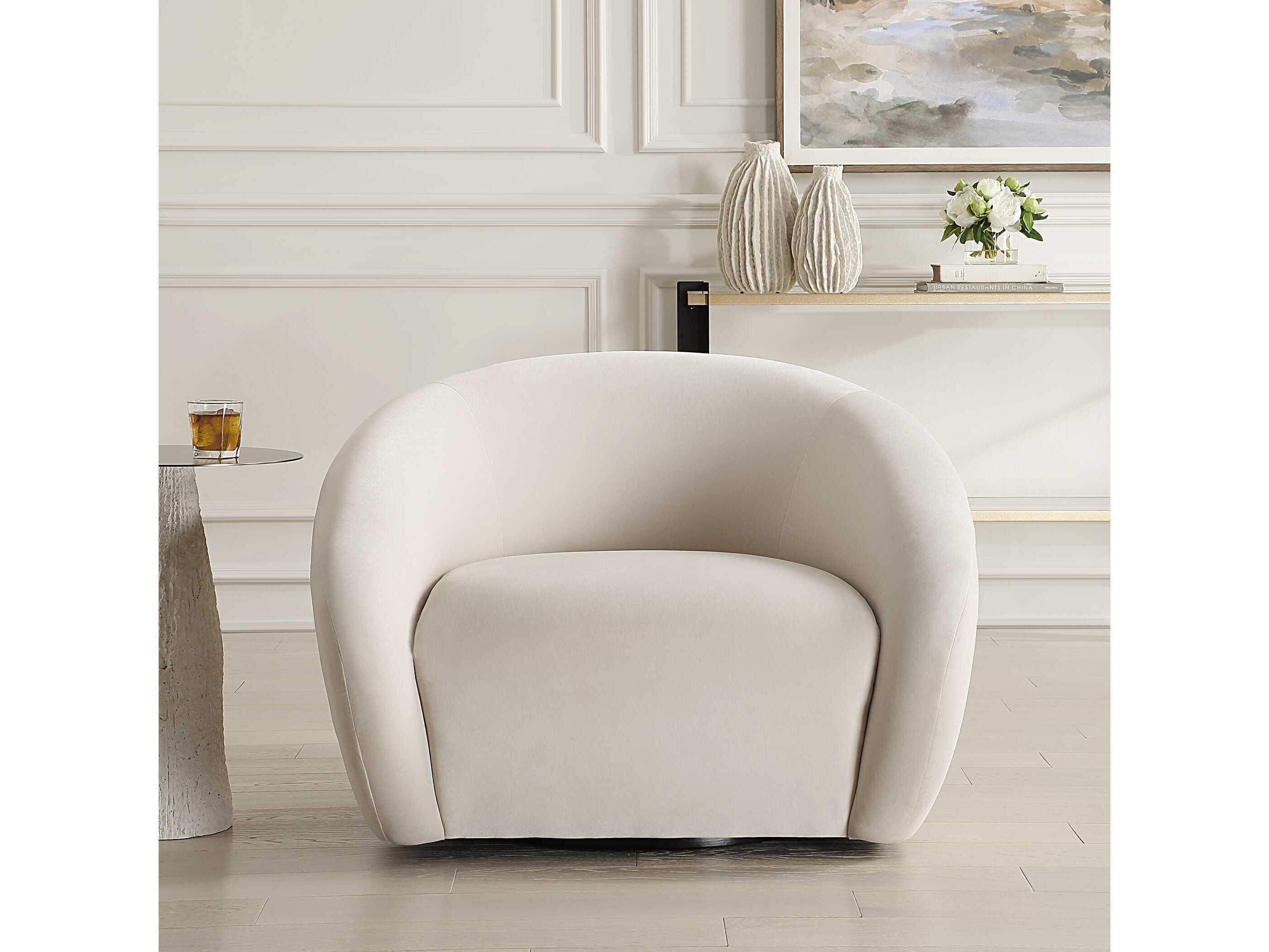 Uttermost DeSoto Swivel Cream Velvet Accent Chair