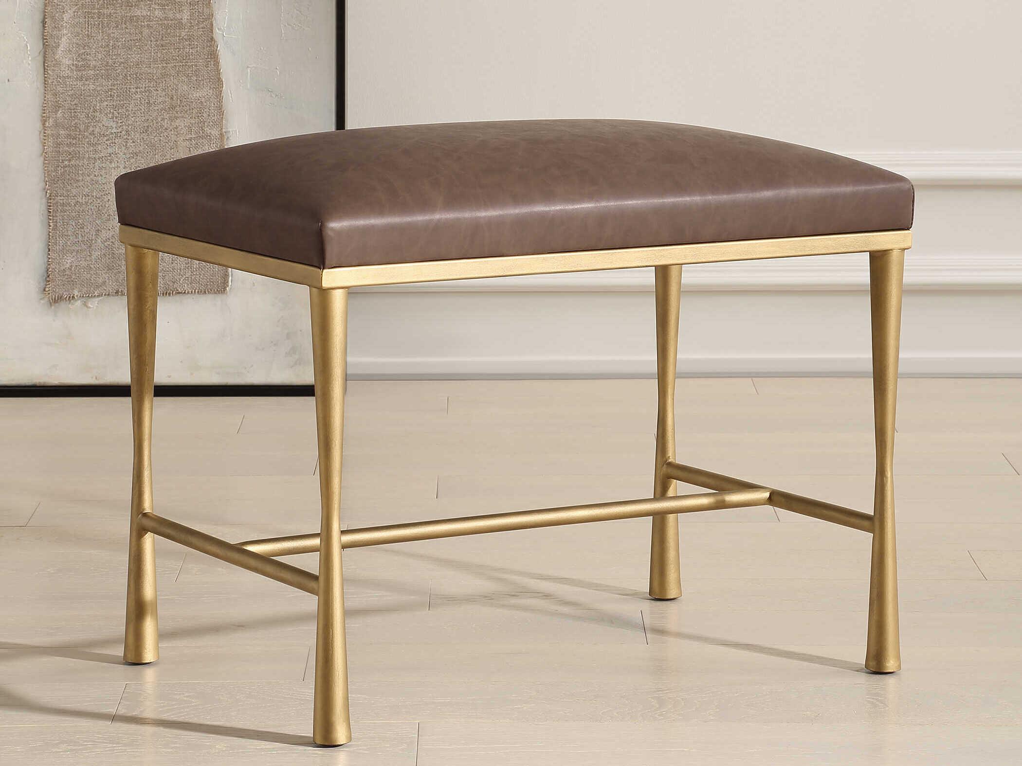 Uttermost Reform Cocoa Antique Gold Brown Faux Leather Accent Bench