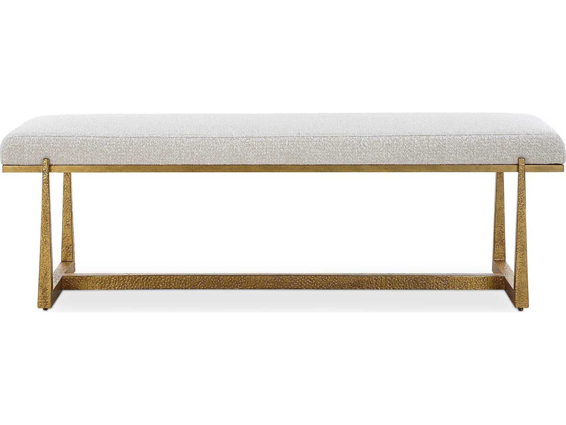 Uttermost Midas Driftwood Antique Gold Beige Upholstered Accent Bench
