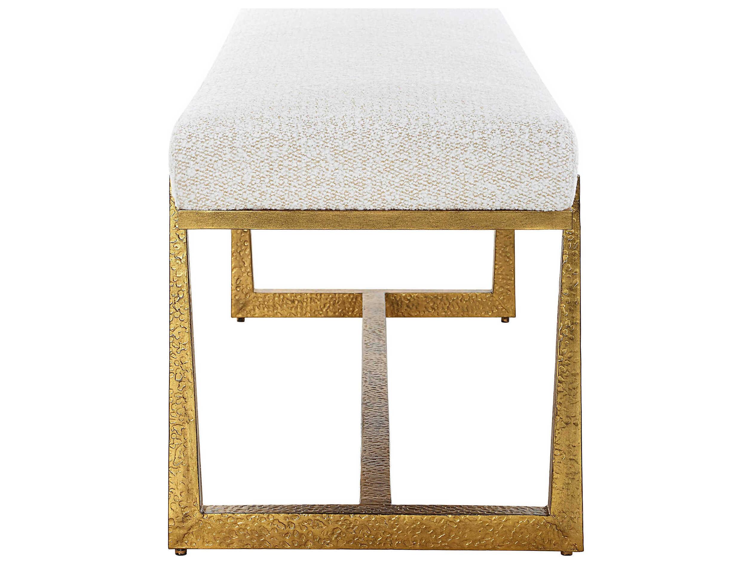 Uttermost Midas Driftwood Antique Gold Beige Upholstered Accent Bench