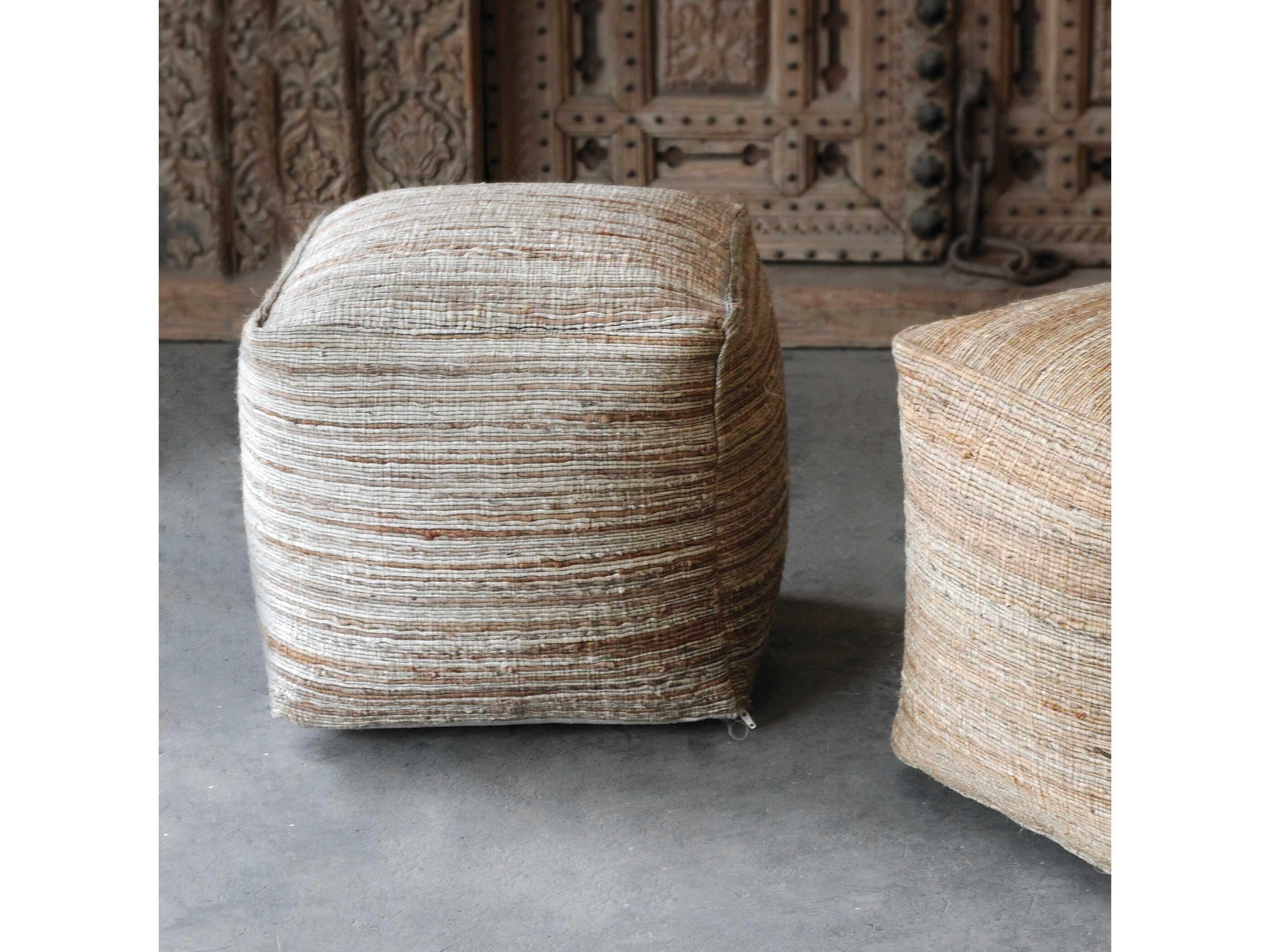 Uttermost Shiro Beige Upholstered Pouf
