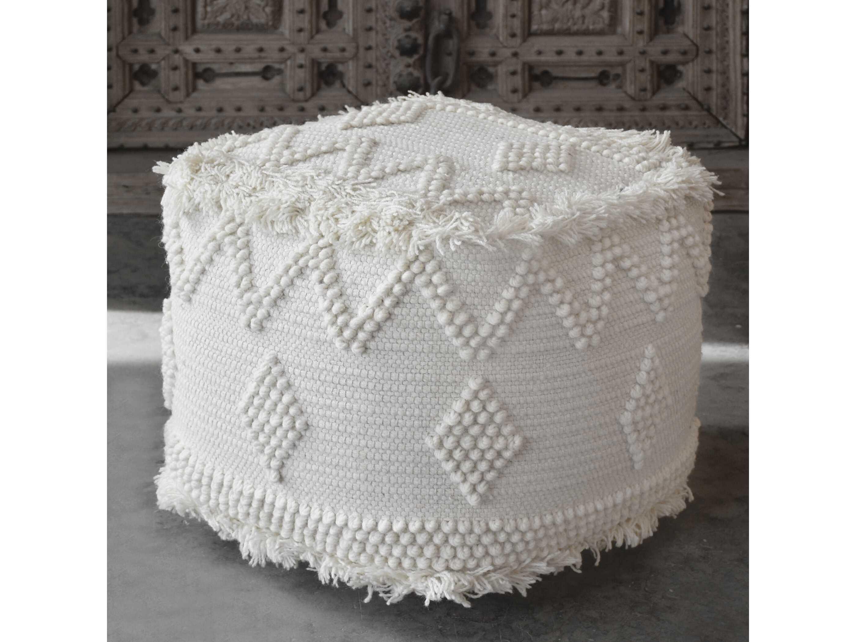 Uttermost Uriah Ivory White Upholstered Pouf