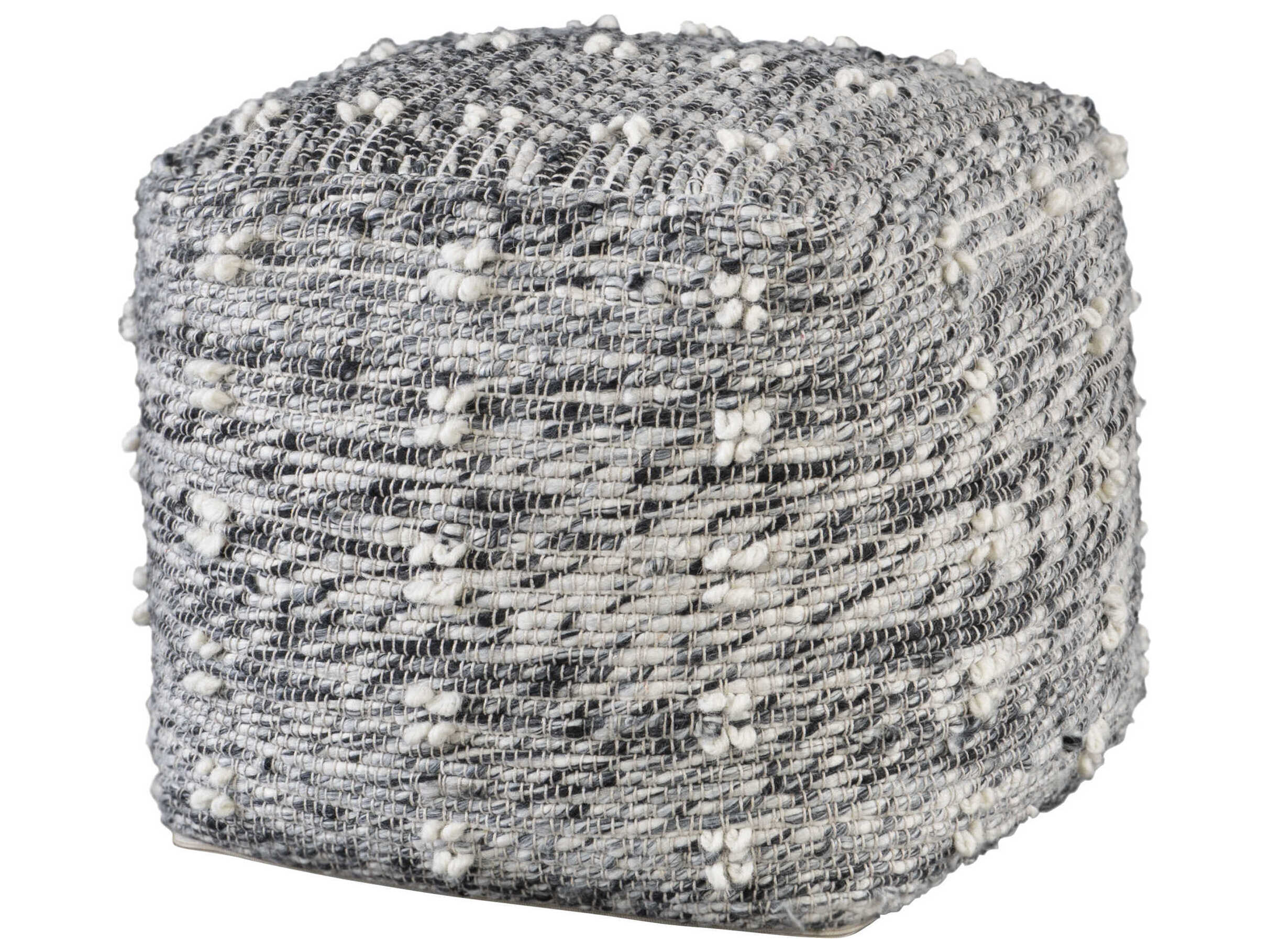 Uttermost Narol Gray Neutral Charcoal Black With Soft White Upholstered Pouf