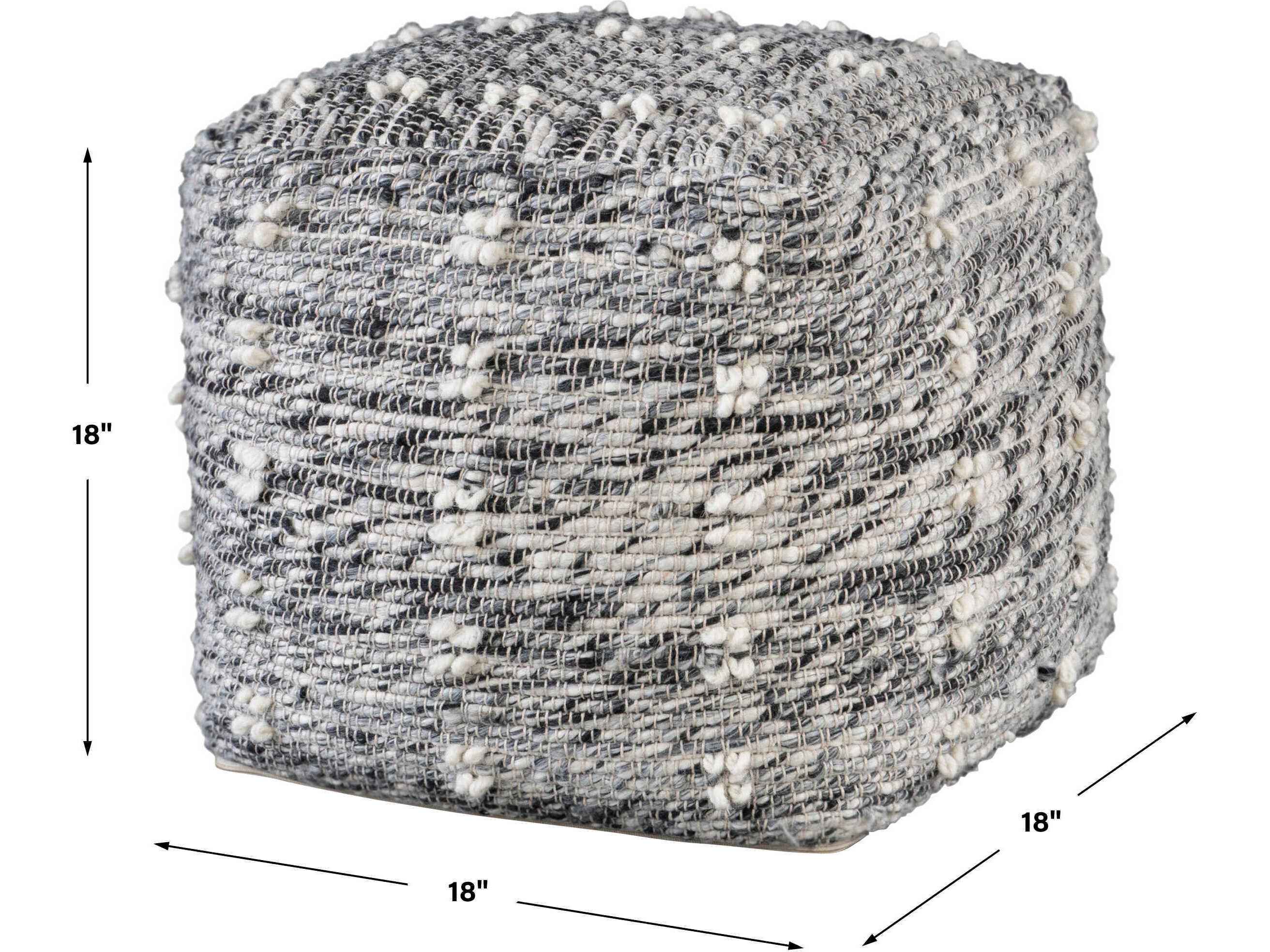 Uttermost Narol Gray Neutral Charcoal Black With Soft White Upholstered Pouf