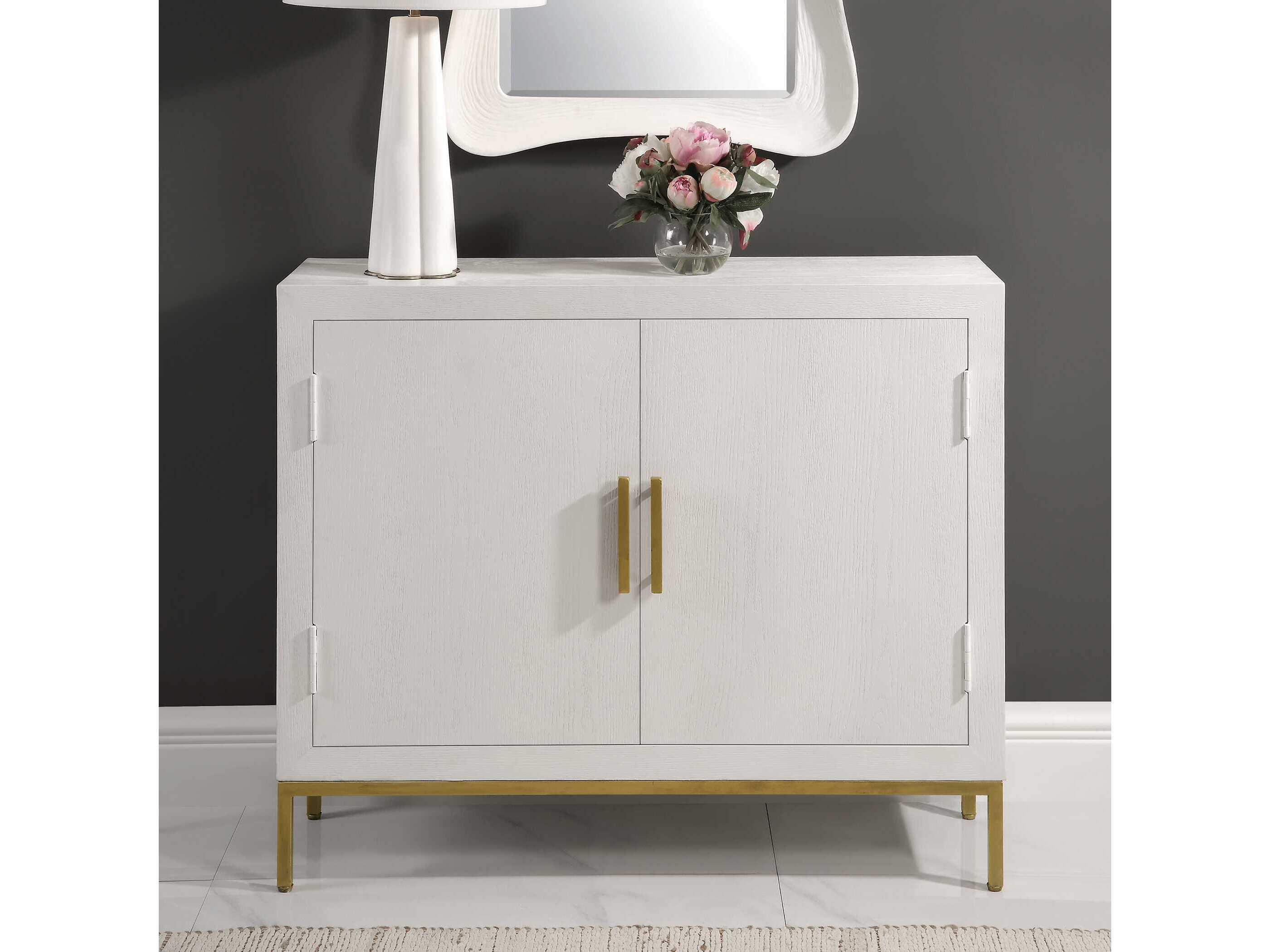 Uttermost Front Range Painted White Aged Gold Oak Wood Accent Chest