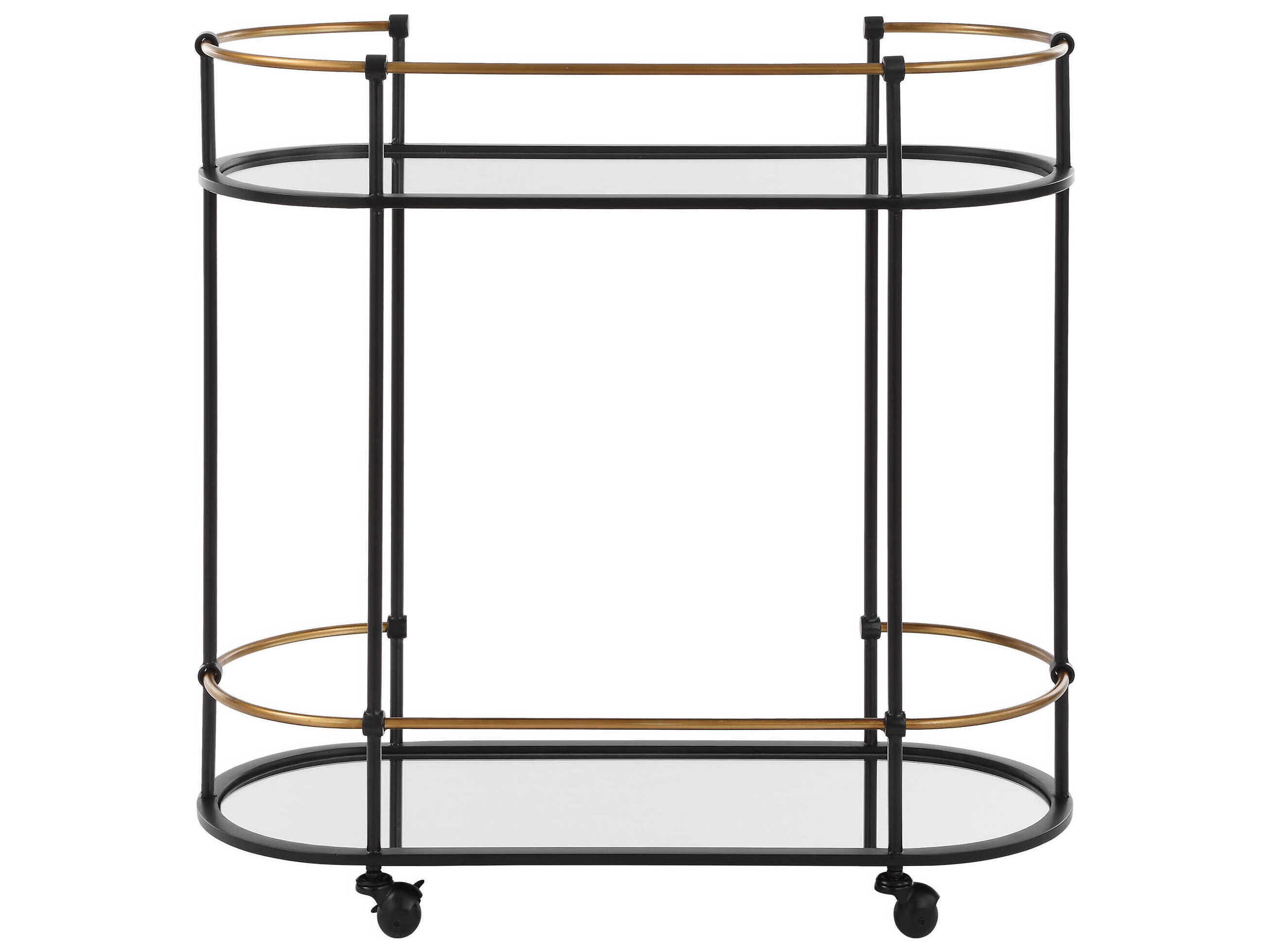 Uttermost Andre Glass Satin Black Antique Gold Bar Cart