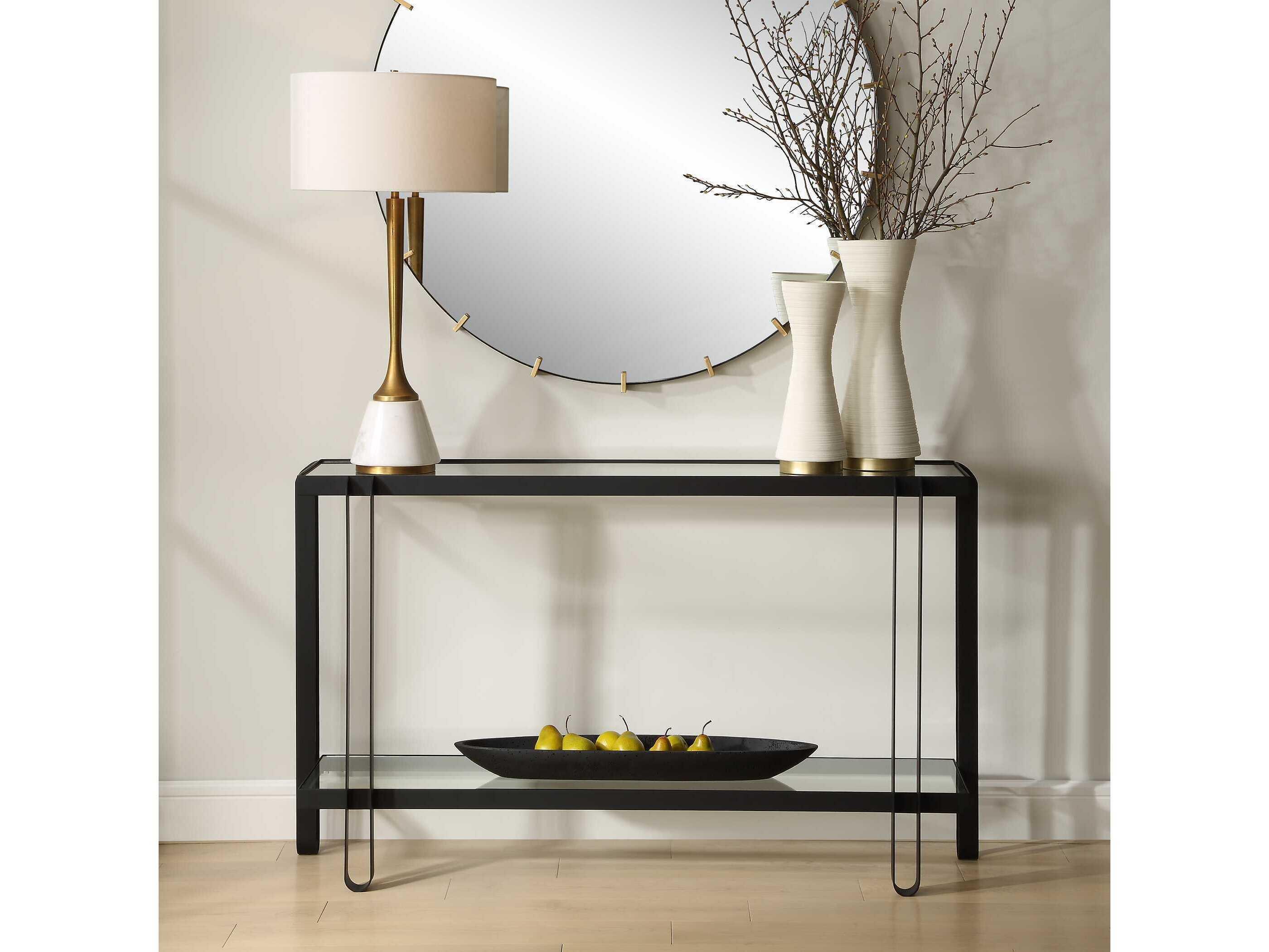 Uttermost Shadow Rectangular Glass Satin Black Console Table