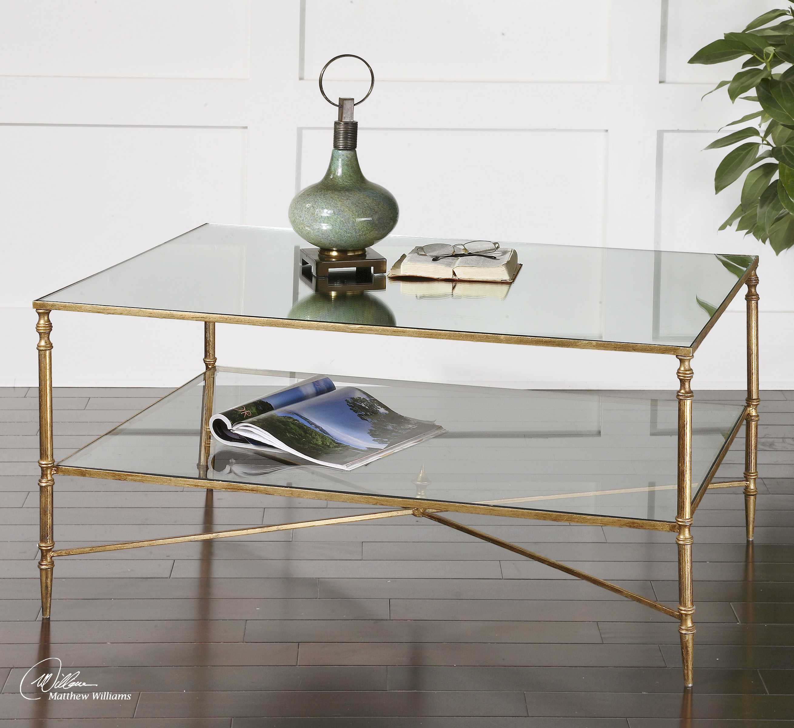 Uttermost Henzler Rectangular Glass Gold Leaf Coffee Table