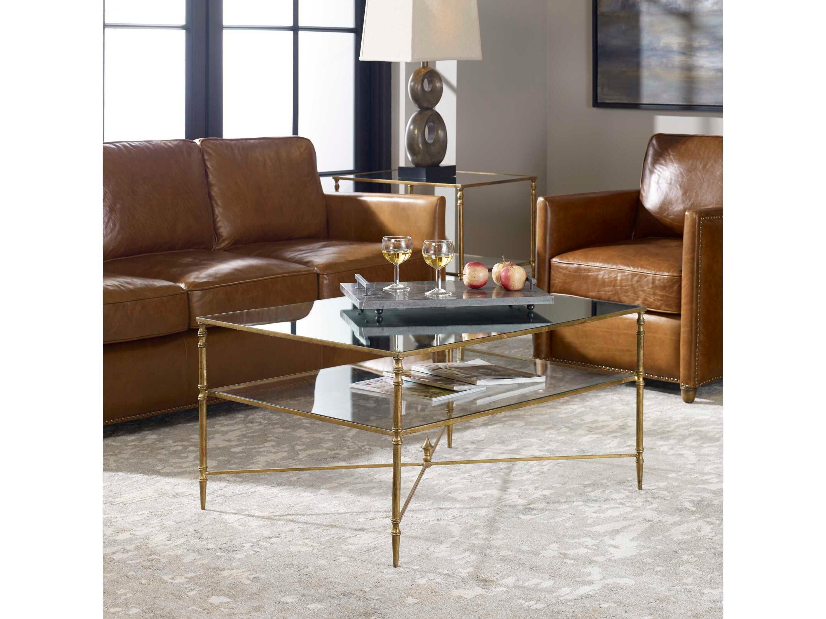 Uttermost Henzler Rectangular Glass Gold Leaf Coffee Table