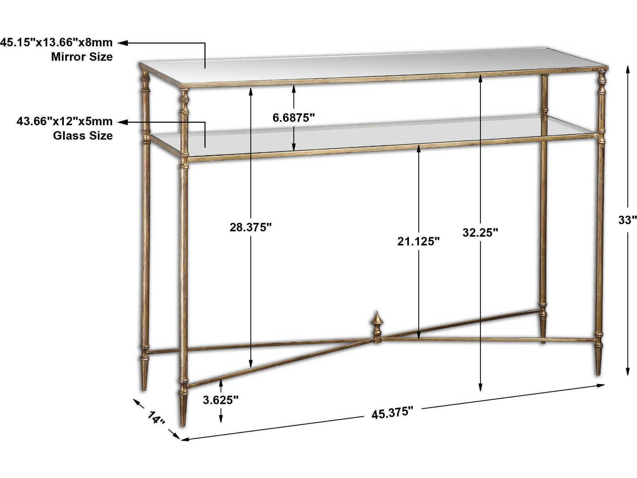 Uttermost Henzler Mirrored Glass Rectangular Antiqued Gold Leaf Console Table