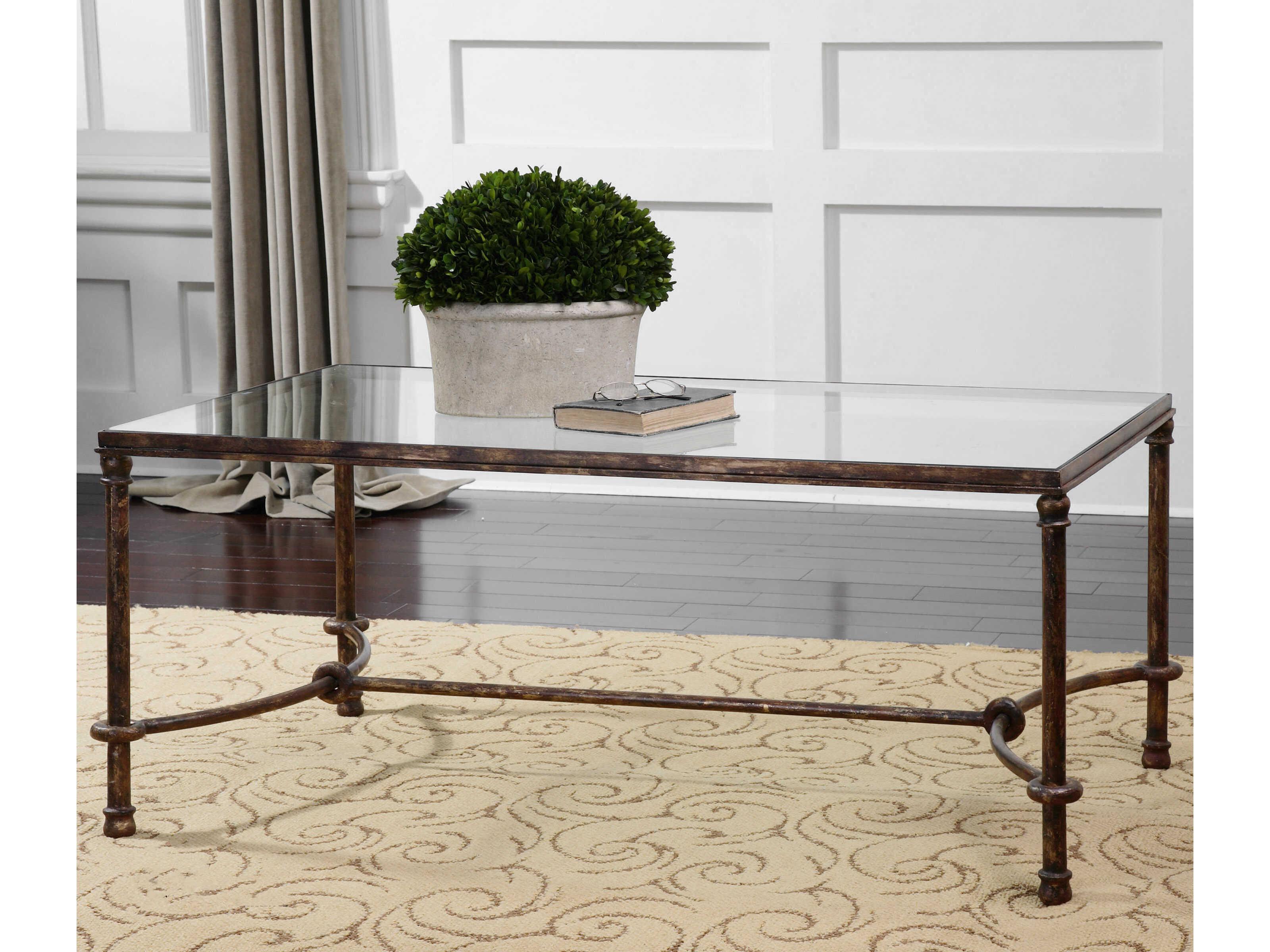 Uttermost Warring Rectangular Glass Rustic Bronze Patina Coffee Table