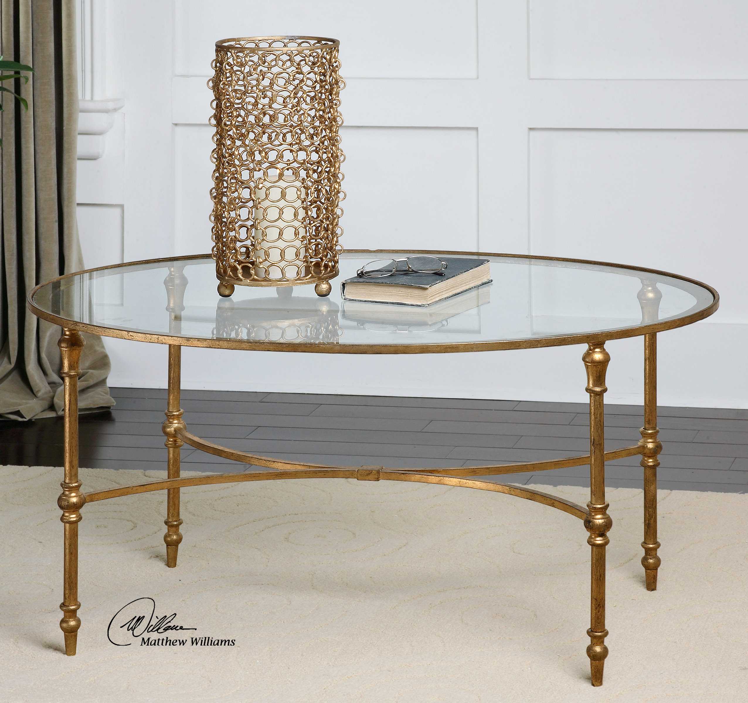 Uttermost Vitya Oval Glass Antique Gold Leaf Coffee Table