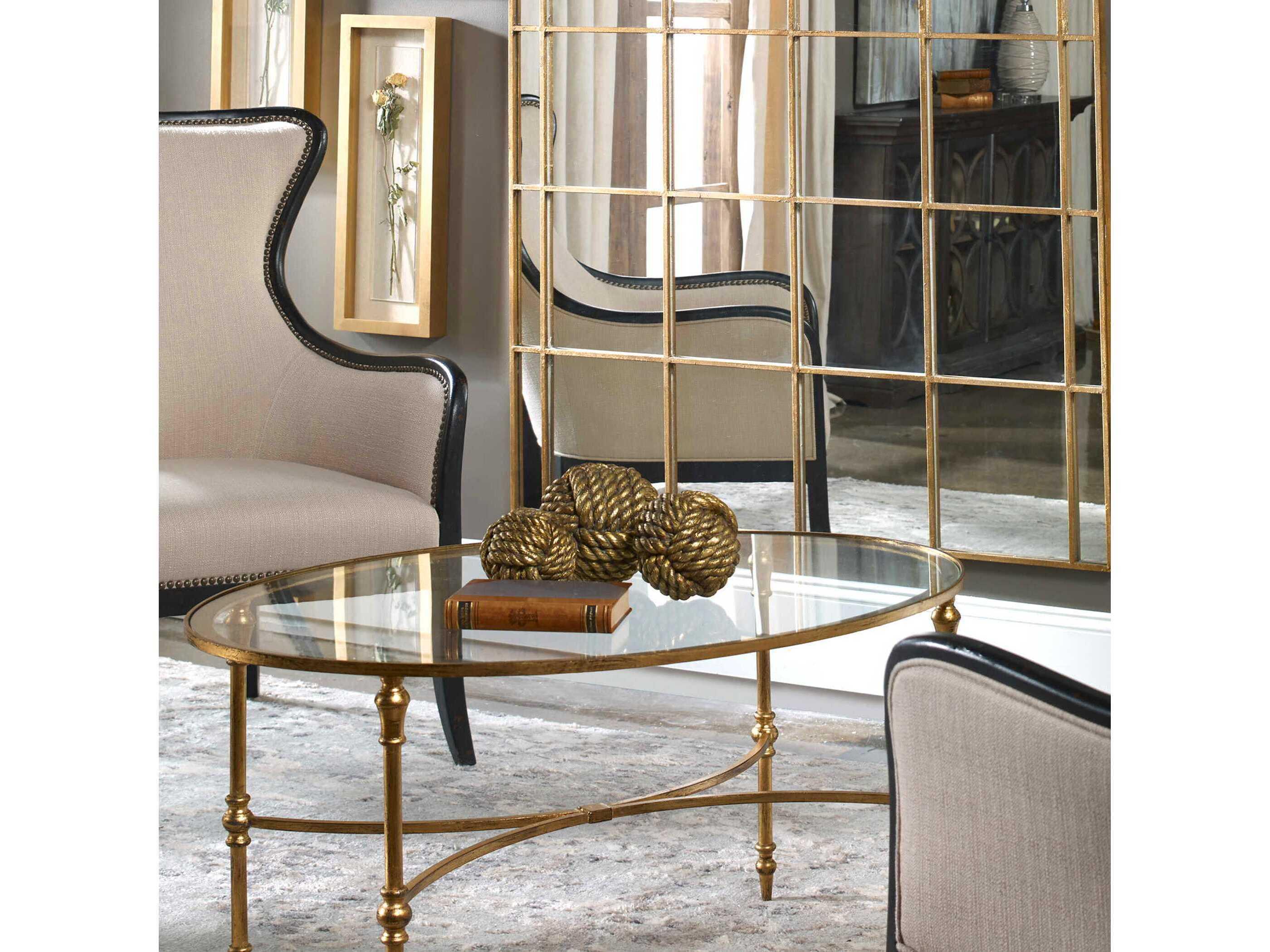 Uttermost Vitya Oval Glass Antique Gold Leaf Coffee Table